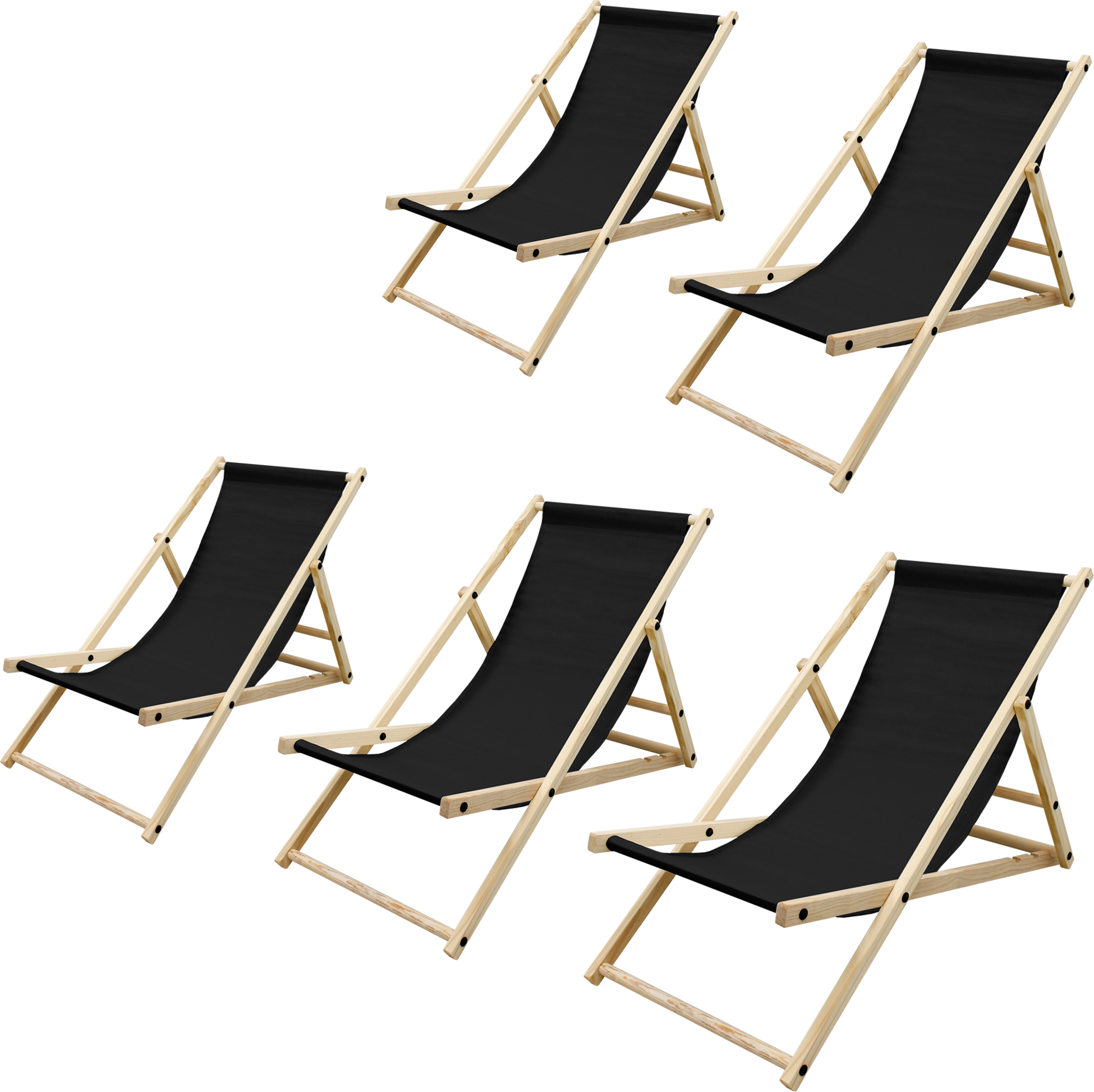 ECD GERMANY, Ecd Germany Set Of 5 Foldable Wooden Deck Chair Garden Sun Lounger Black Reclining