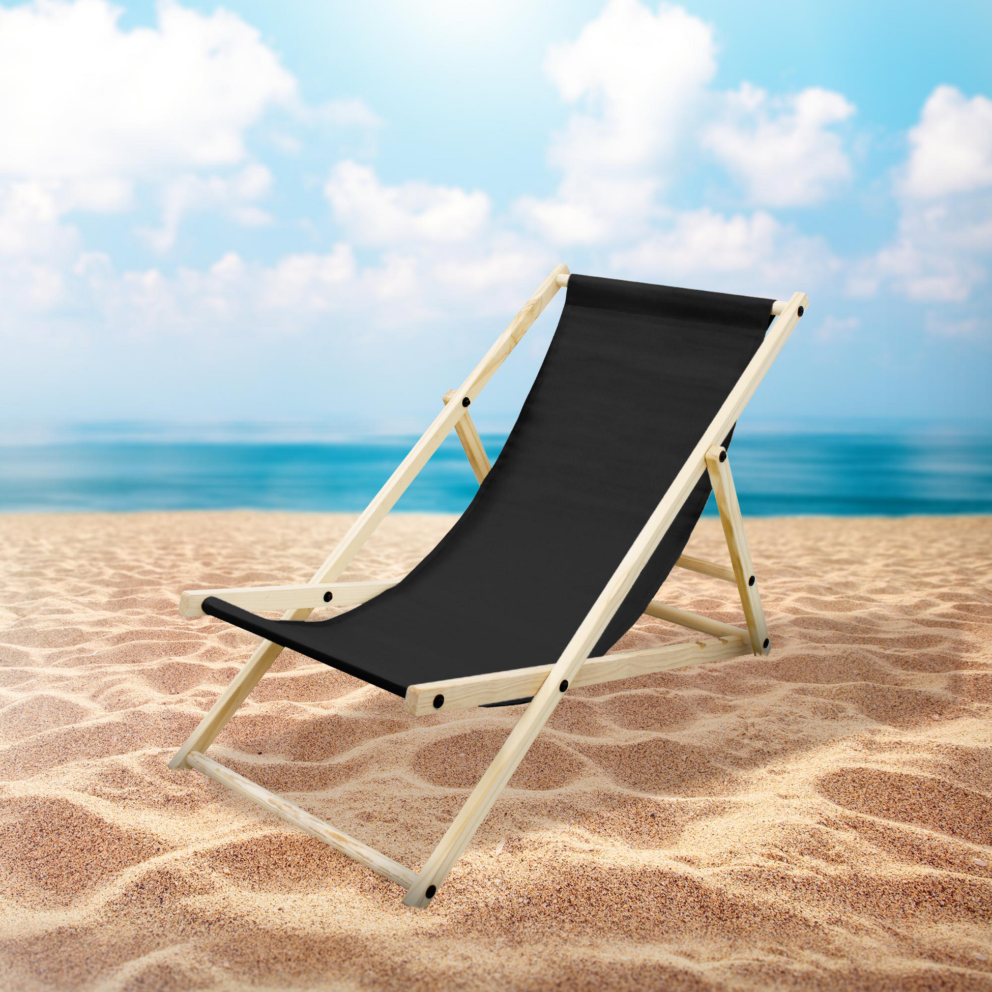 ECD GERMANY, Ecd Germany Set Of 5 Foldable Wooden Deck Chair Garden Sun Lounger Black Reclining