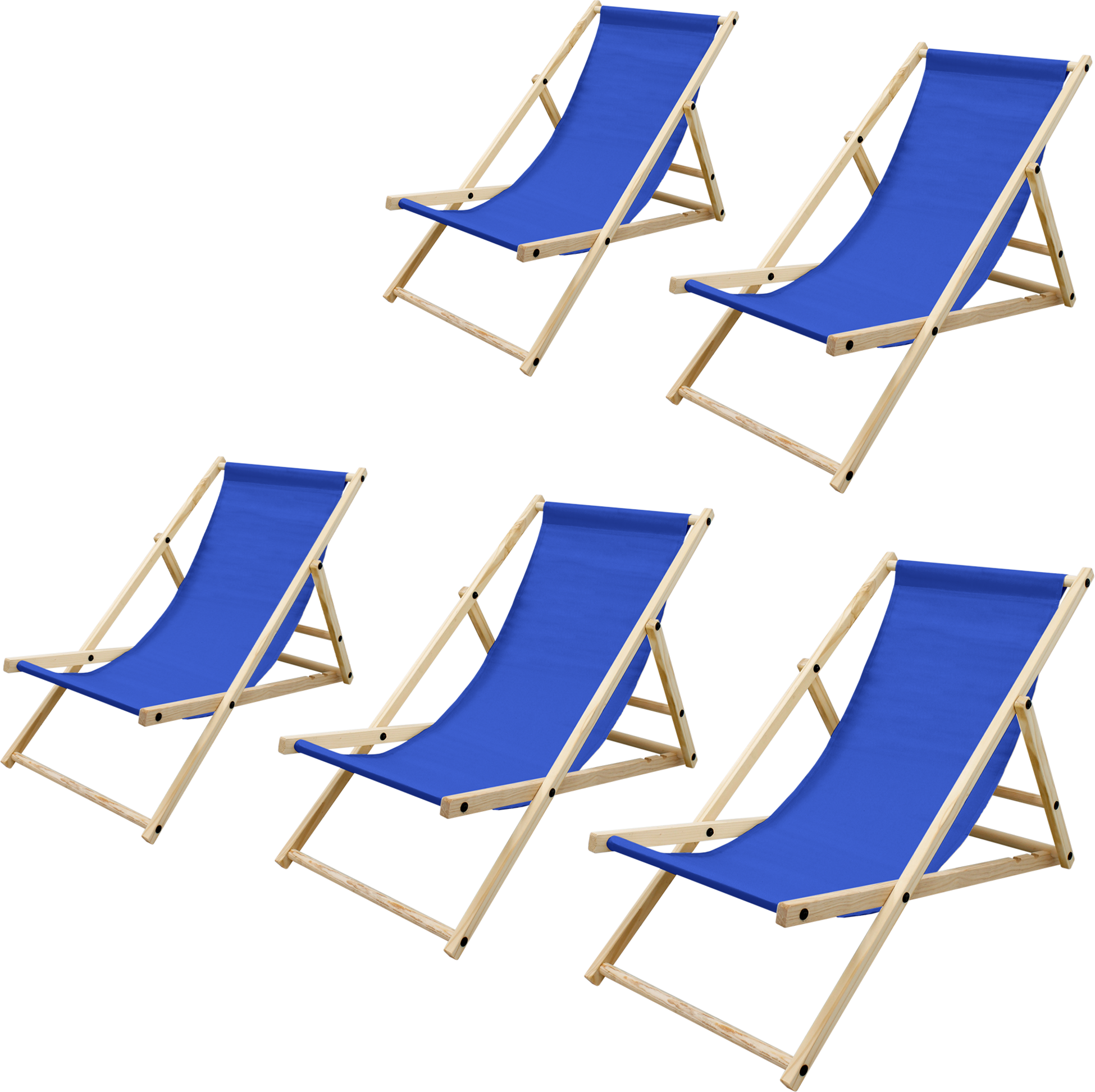 ECD GERMANY, Ecd Germany Set Of 5 Foldable Wooden Deck Chair Garden Sun Lounger Blue Reclining