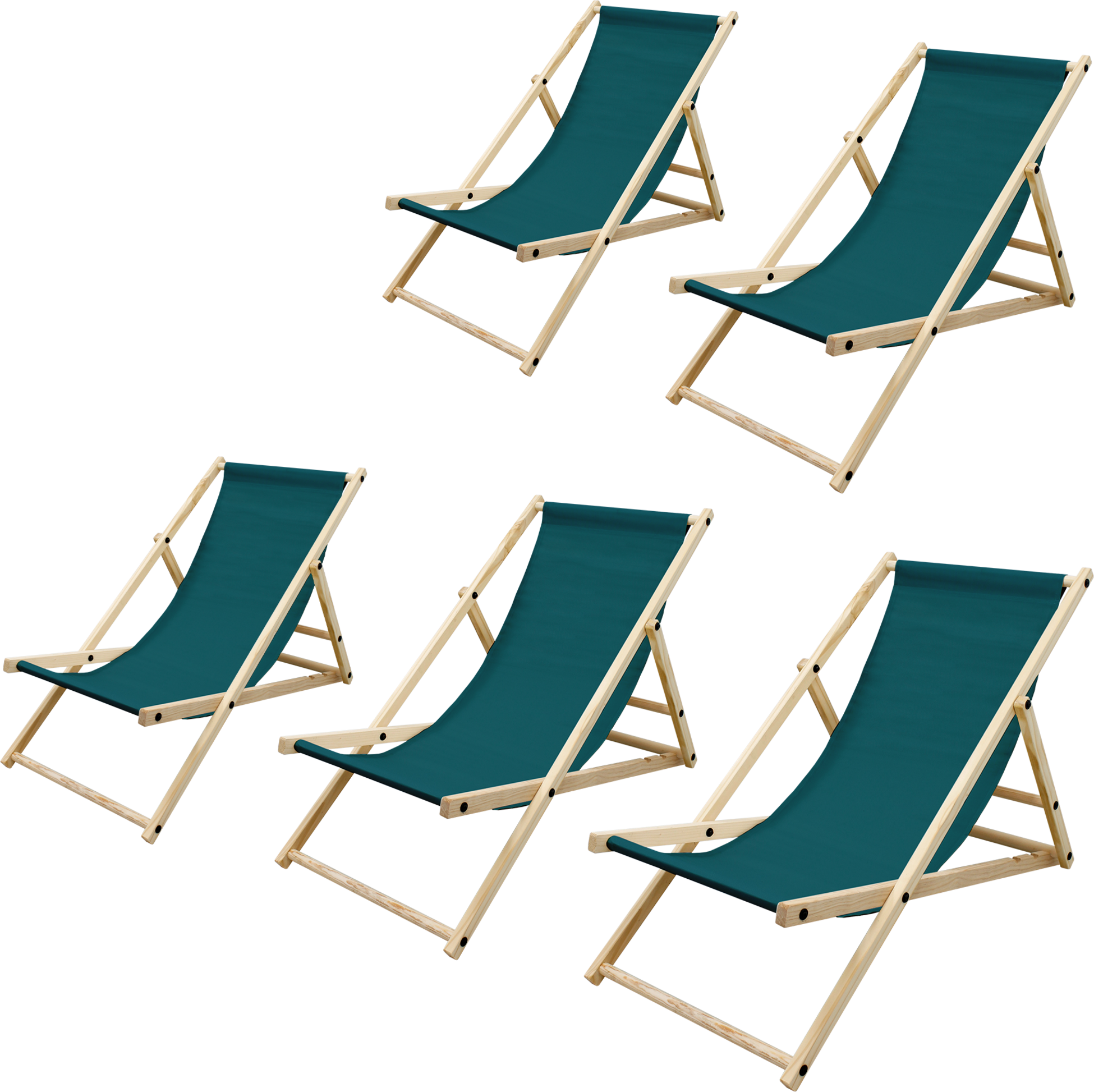 ECD GERMANY, Ecd Germany Set Of 5 Foldable Wooden Deck Chair Garden Sun Lounger Dark Green Reclining