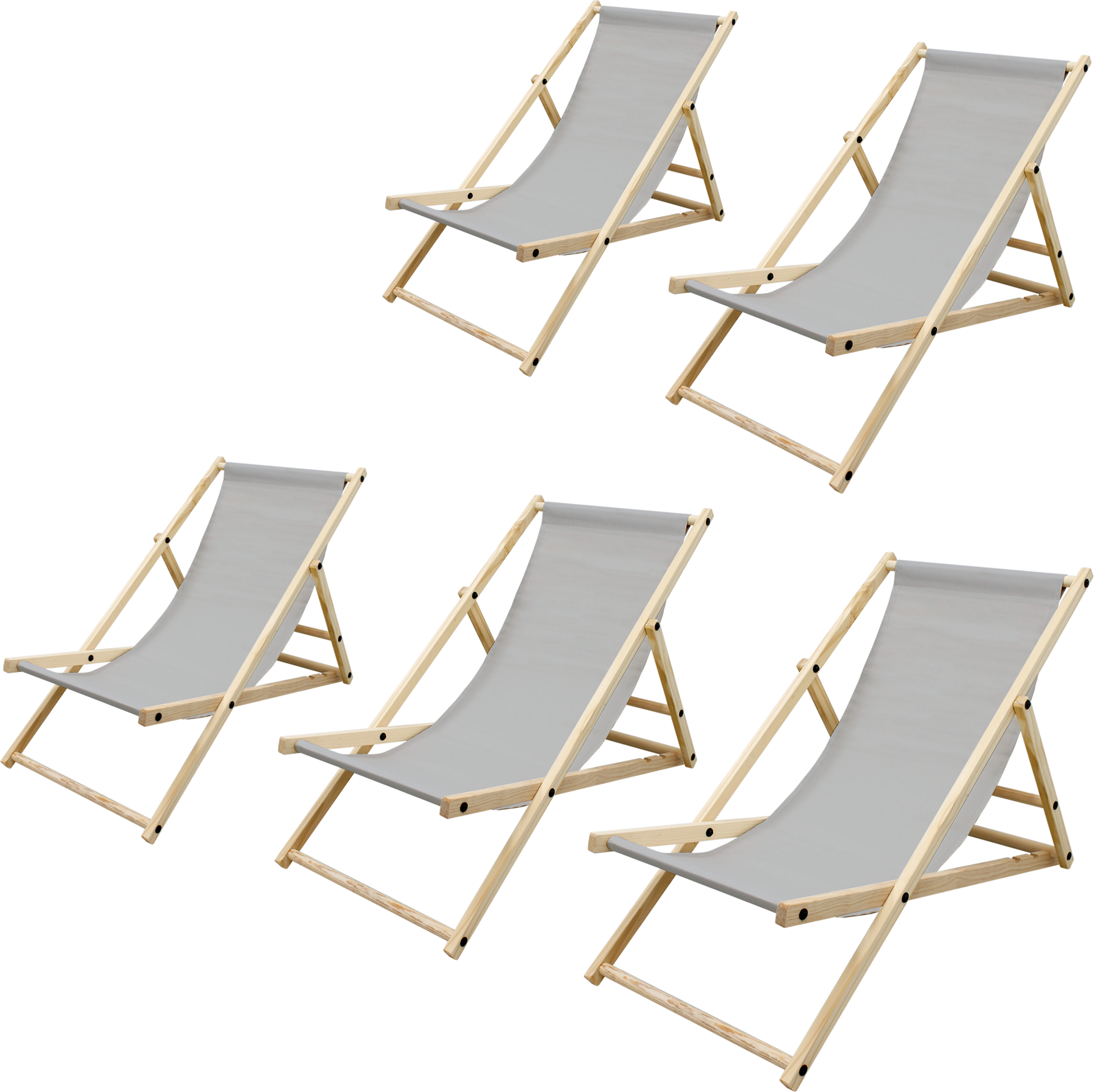 ECD GERMANY, Ecd Germany Set Of 5 Foldable Wooden Deck Chair Garden Sun Lounger Light Gray Reclining
