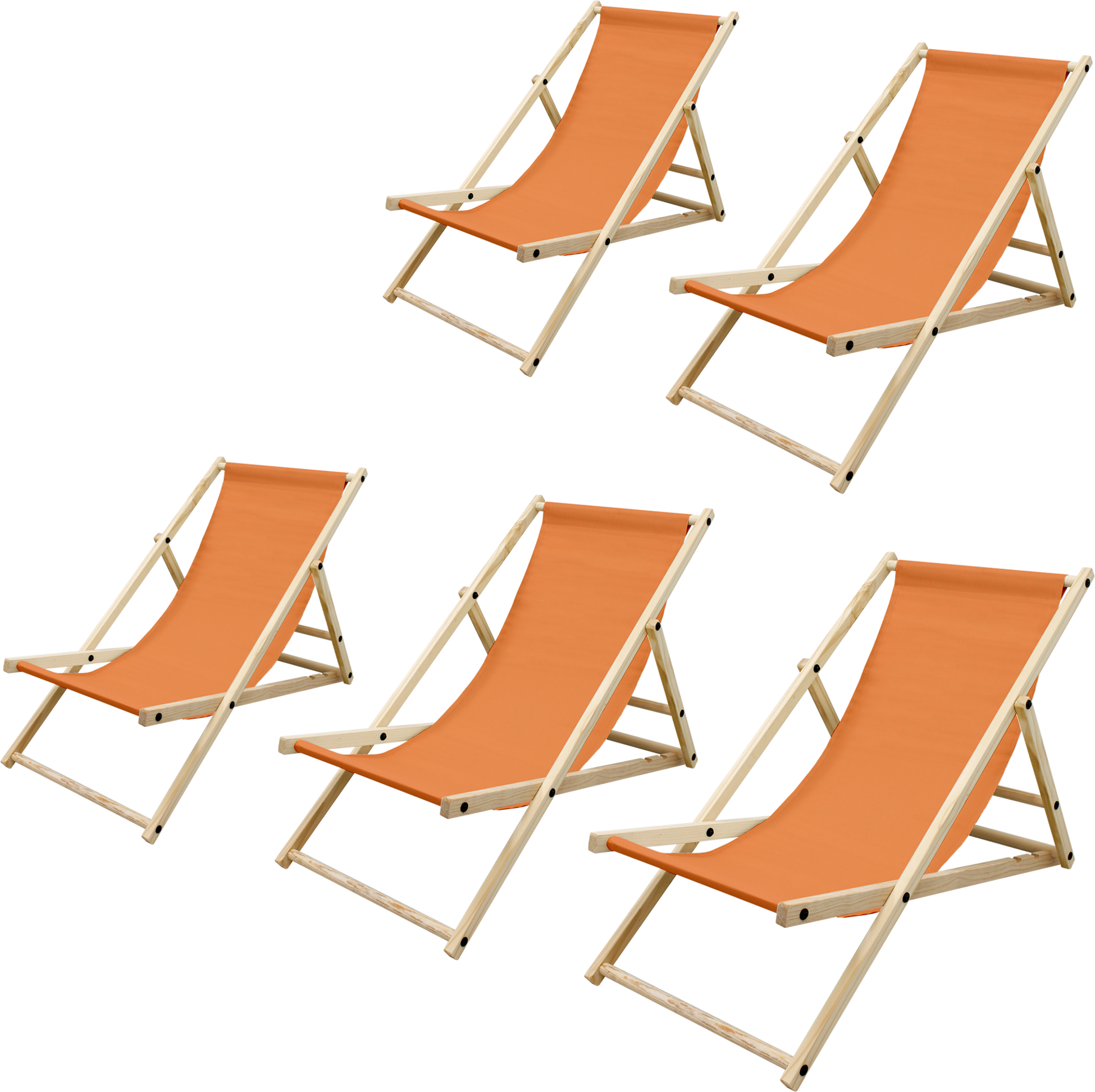 ECD GERMANY, Ecd Germany Set Of 5 Foldable Wooden Deck Chair Garden Sun Lounger Orange Reclining Beach Chair