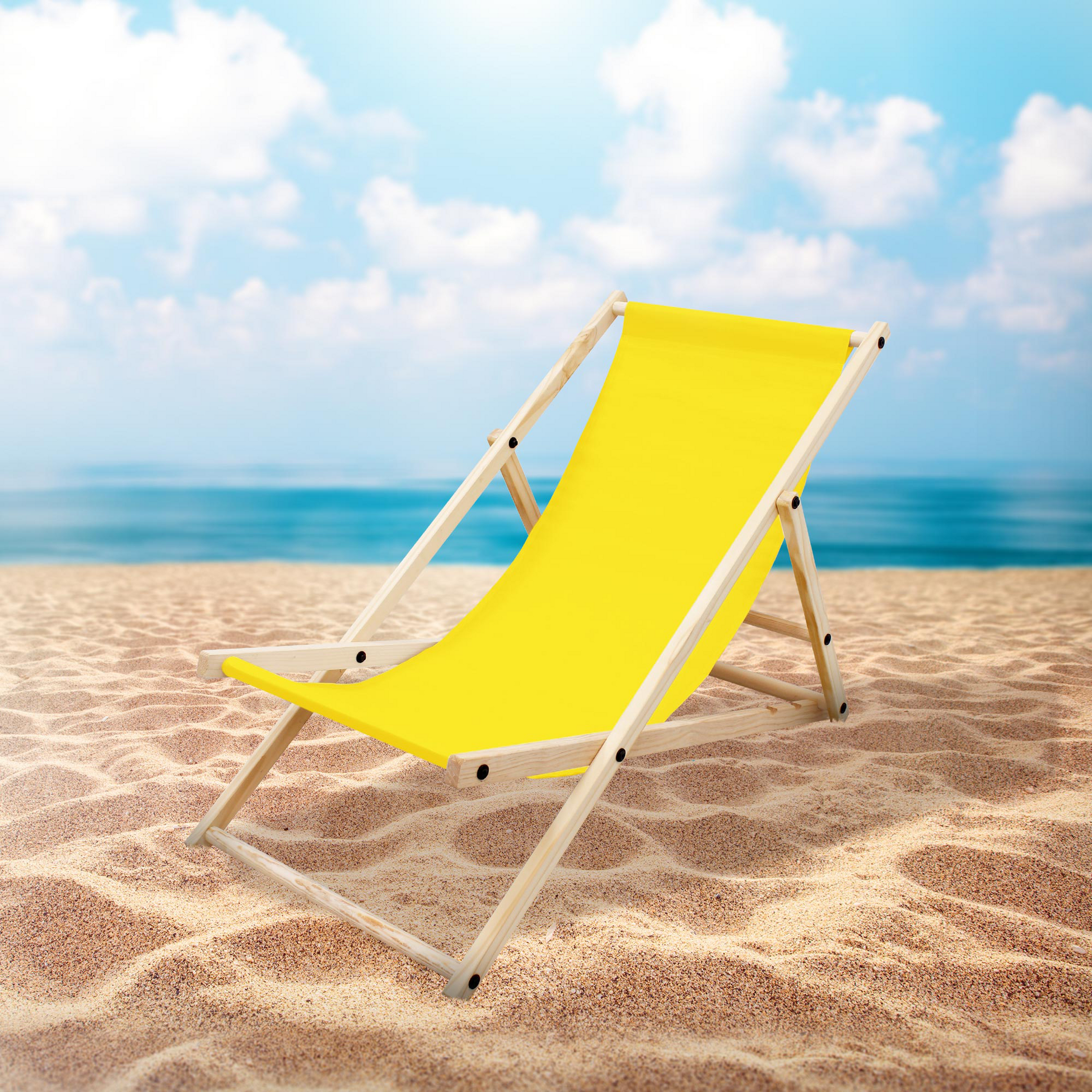 ECD GERMANY, Ecd Germany Set Of 5 Foldable Wooden Deck Chair Garden Sun Lounger Yellow Reclining