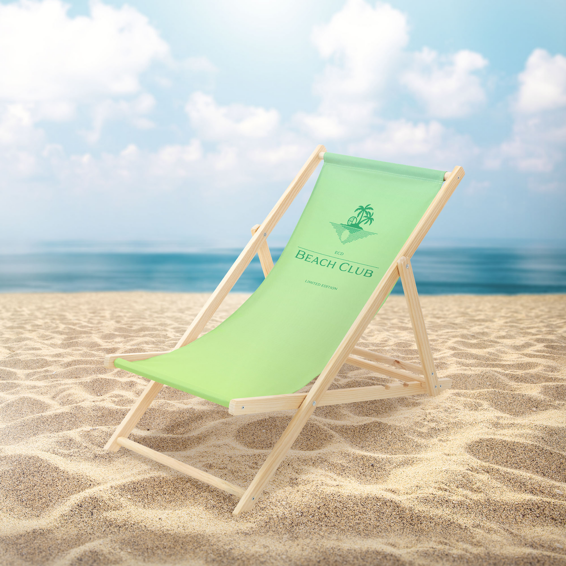 ECD GERMANY, Ecd Germany Set Of 5 Folding Deck Chair Beach Club Green,sunbed Wooden Beach Lounger With 3 Position
