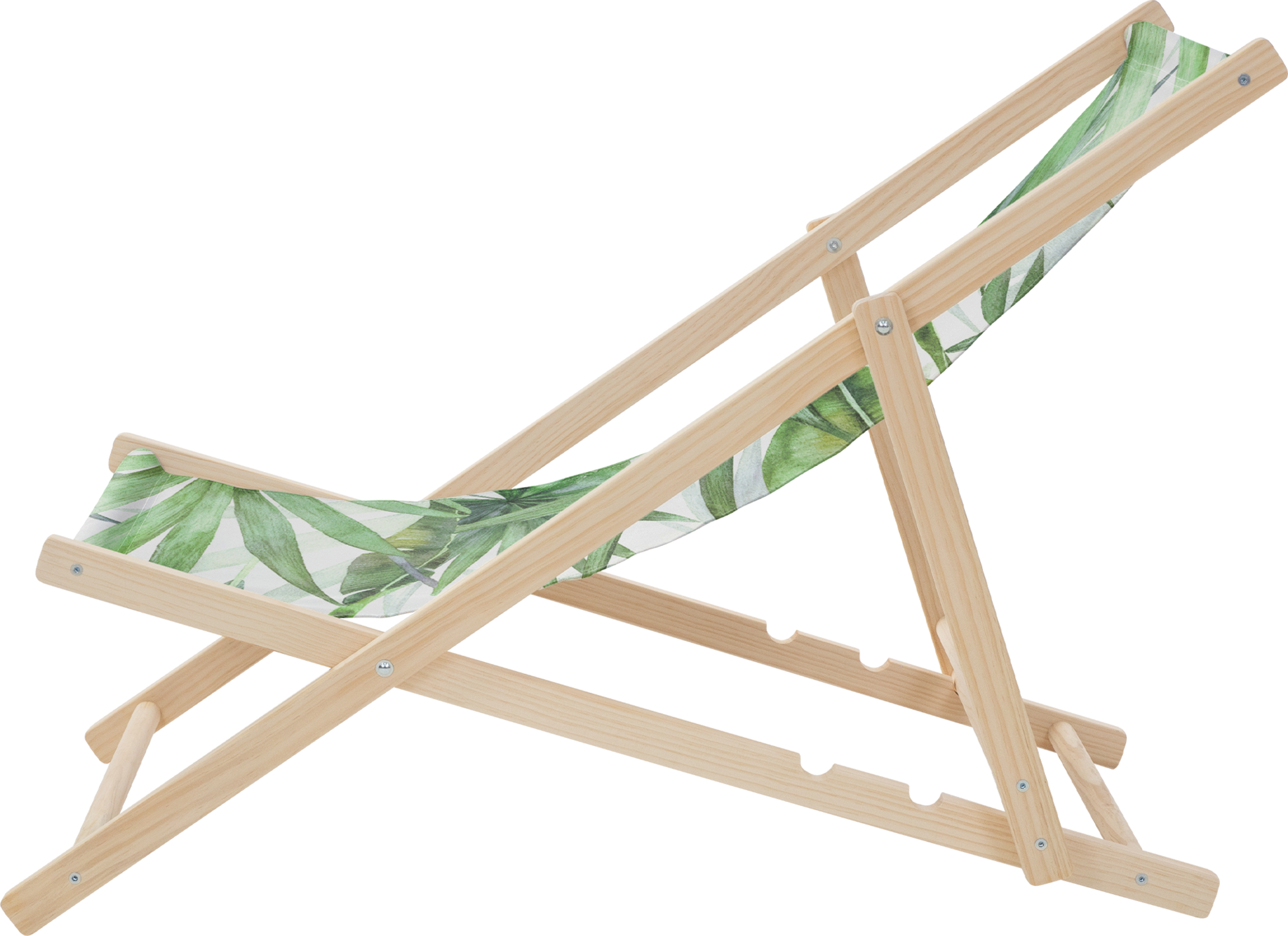 ECD GERMANY, Ecd Germany Set Of 5 Folding Deck Chair Palm Tree Green And White, Sunbed Wooden Beach Lounger