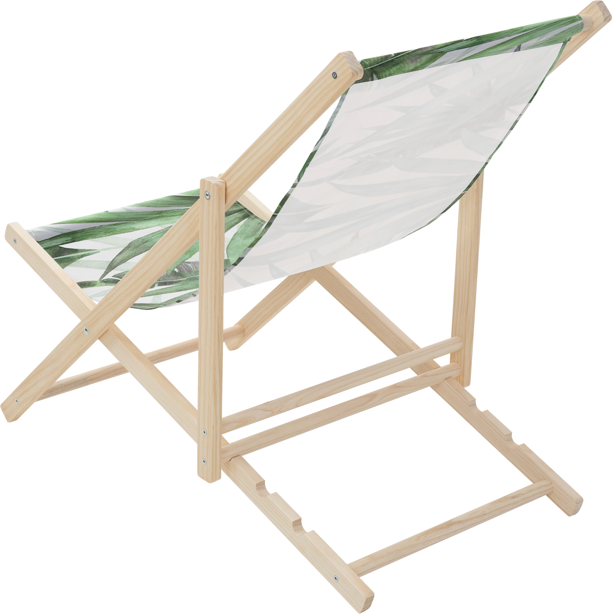 ECD GERMANY, Ecd Germany Set Of 5 Folding Deck Chair Palm Tree Green And White, Sunbed Wooden Beach Lounger