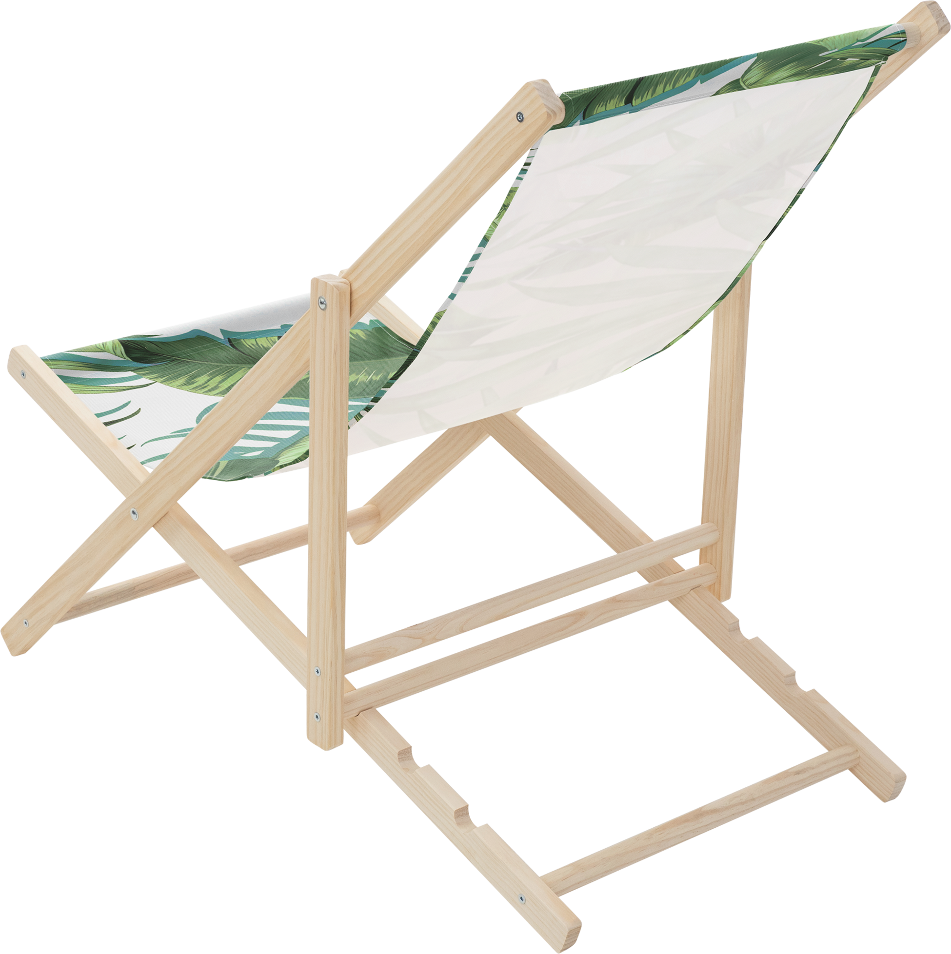 ECD GERMANY, Ecd Germany Set Of 5 Folding Deck Chair Tropical Green And White, Sunbed Wooden Beach Lounger