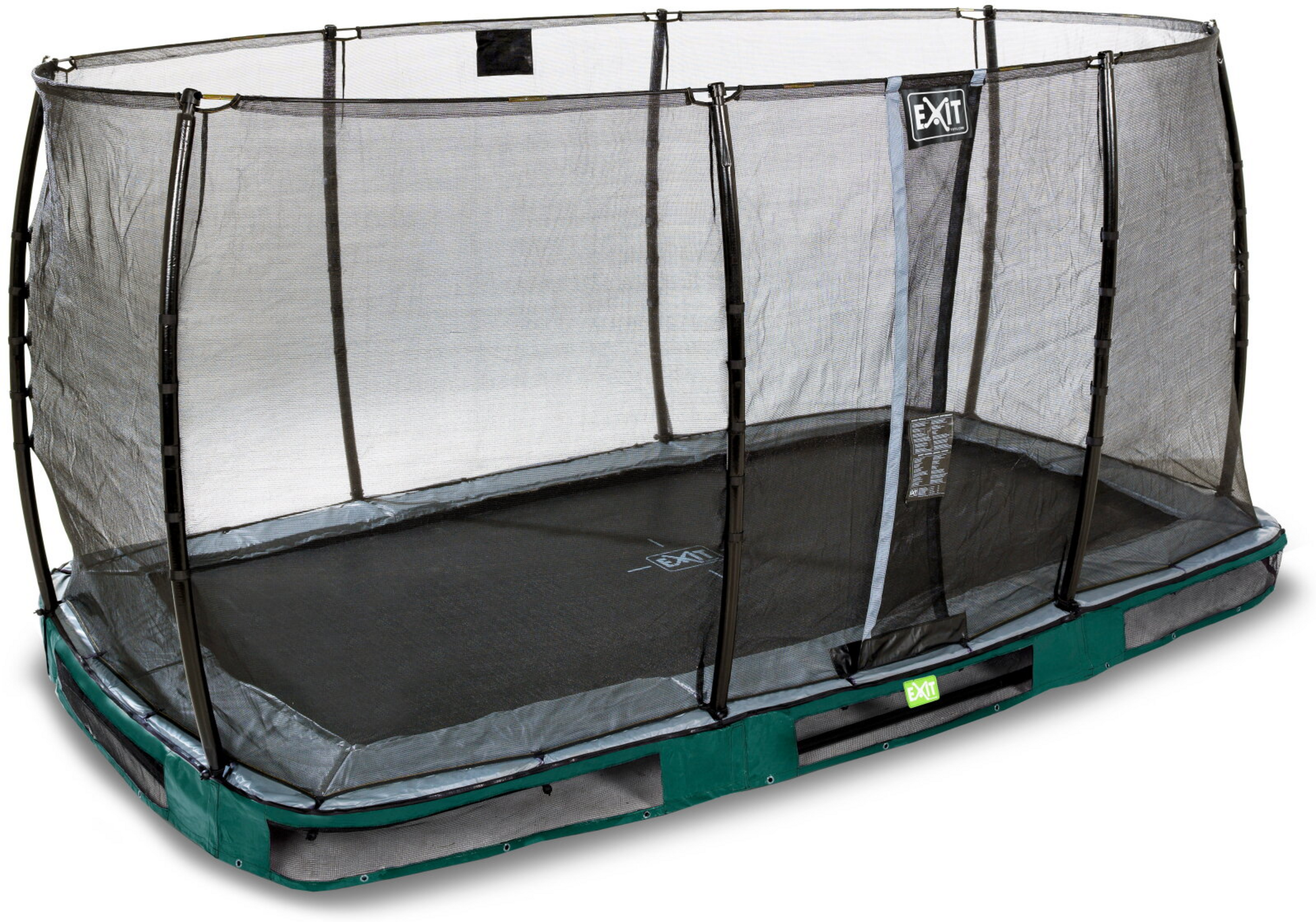 EXIT, Elegant Nedgrävd Studsmatta 244x427cm Med Economy Skyddsnät - Grön