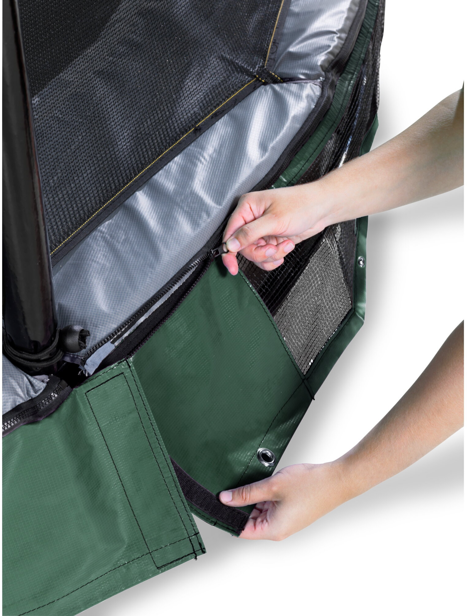 EXIT, Elegant Premium Nedgrävd Studsmatta 214x366cm Med Deluxe Skyddsnät - Grön