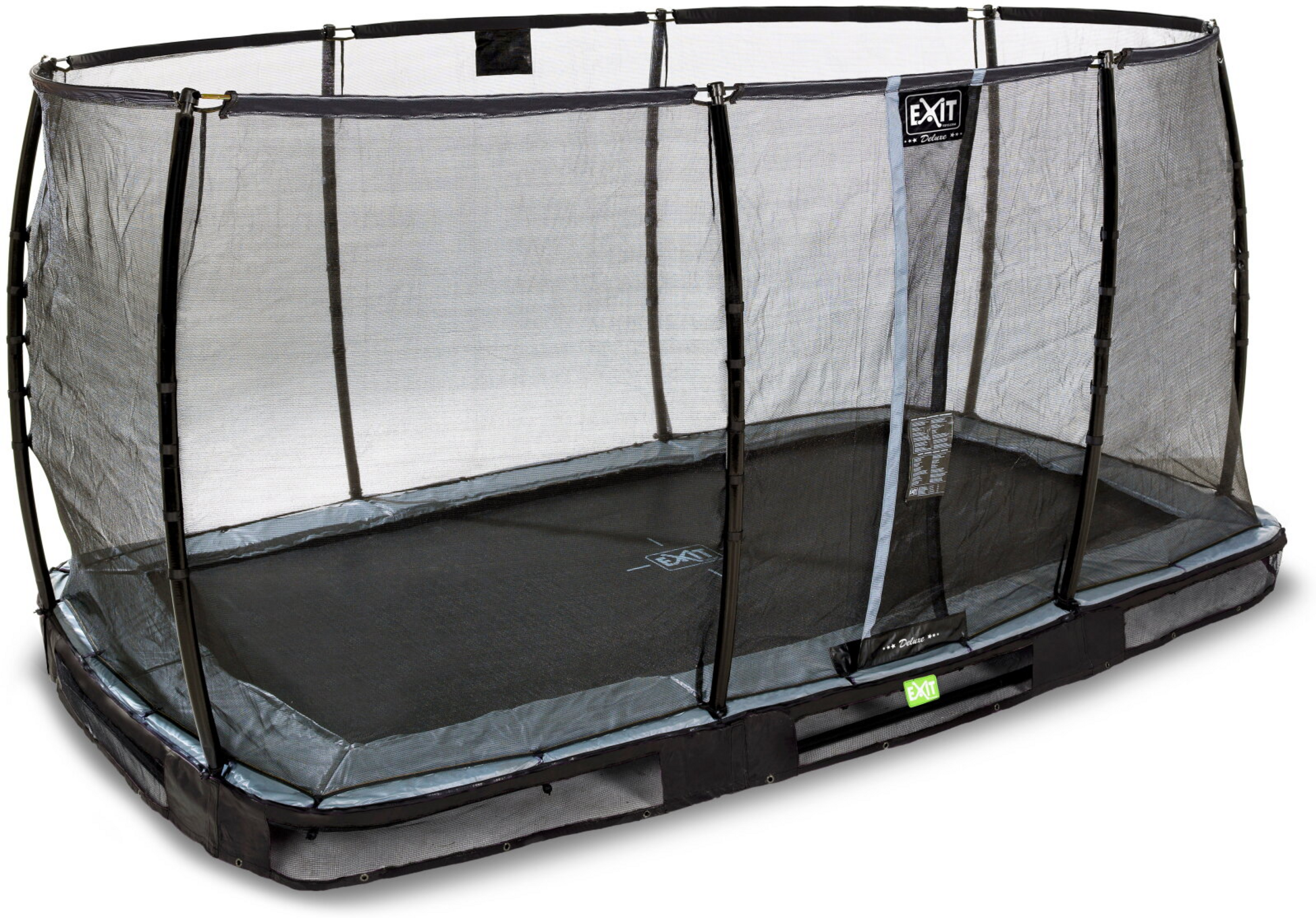 EXIT, Elegant Premium Nedgrävd Studsmatta 214x366cm Med Deluxe Skyddsnät - Svart