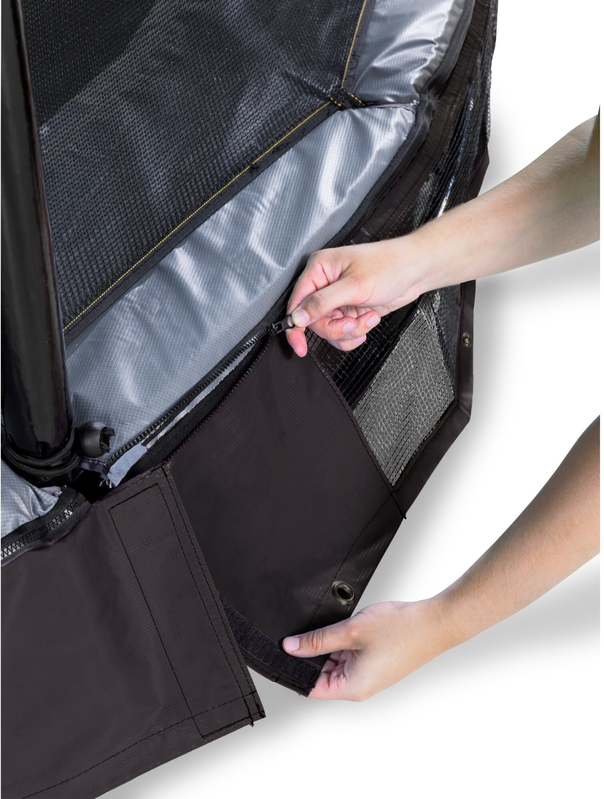 EXIT, Elegant Premium Nedgrävd Studsmatta 214x366cm Med Deluxe Skyddsnät - Svart