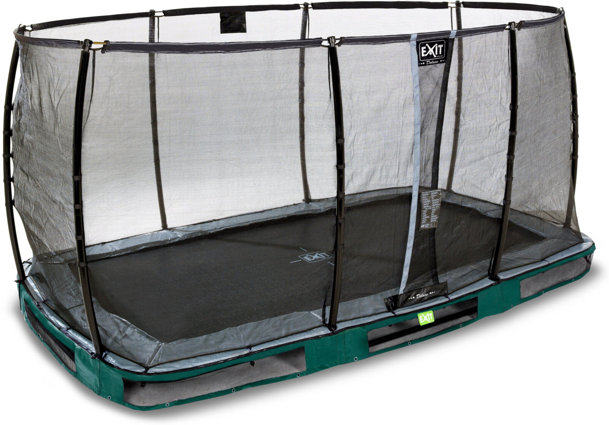 EXIT, Elegant Premium Nedgrävd Studsmatta 244x427cm Med Deluxe Skyddsnät - Grön