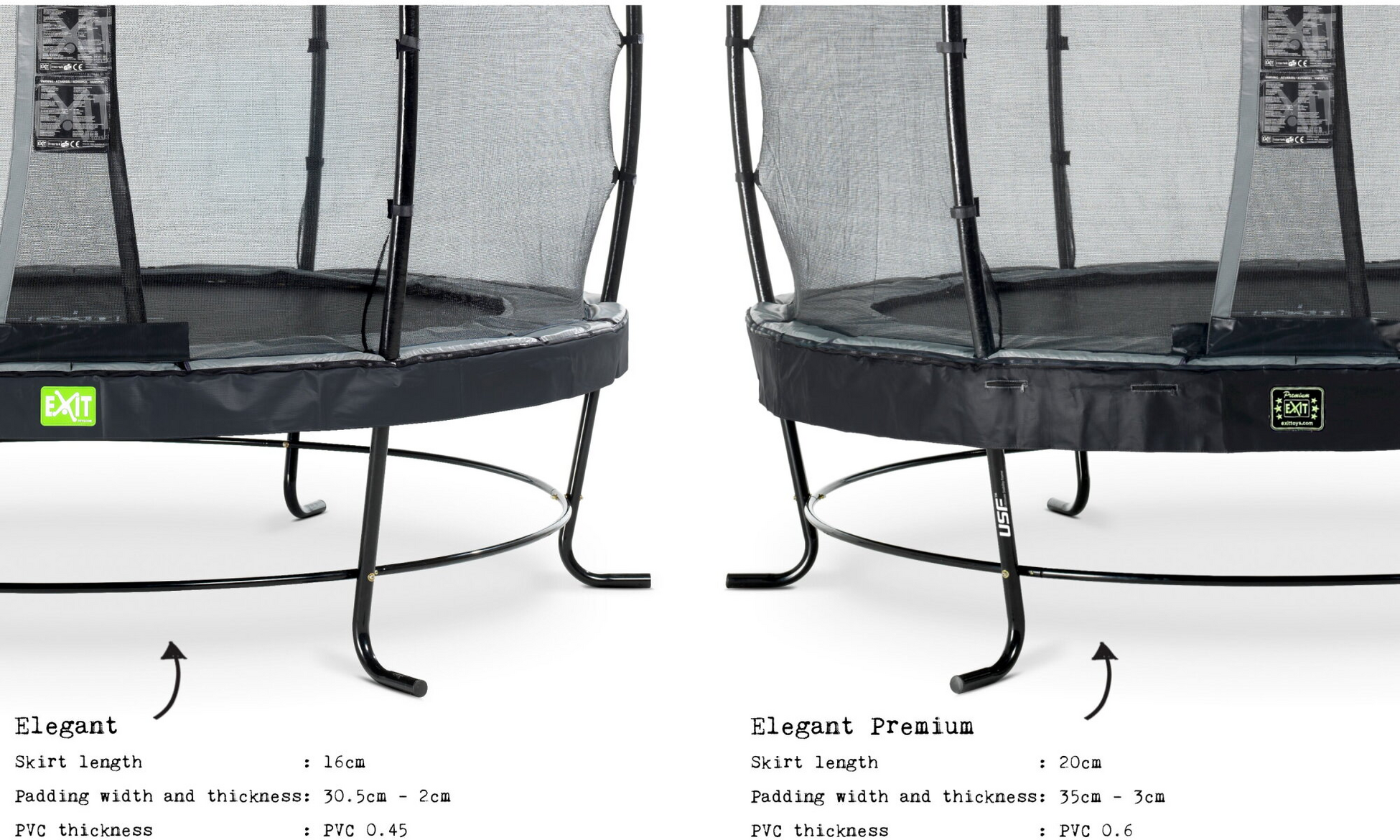 EXIT, Elegant Premium Studsmatta &Oslash;253cm Med Deluxe Skyddsn&auml;t - Svart