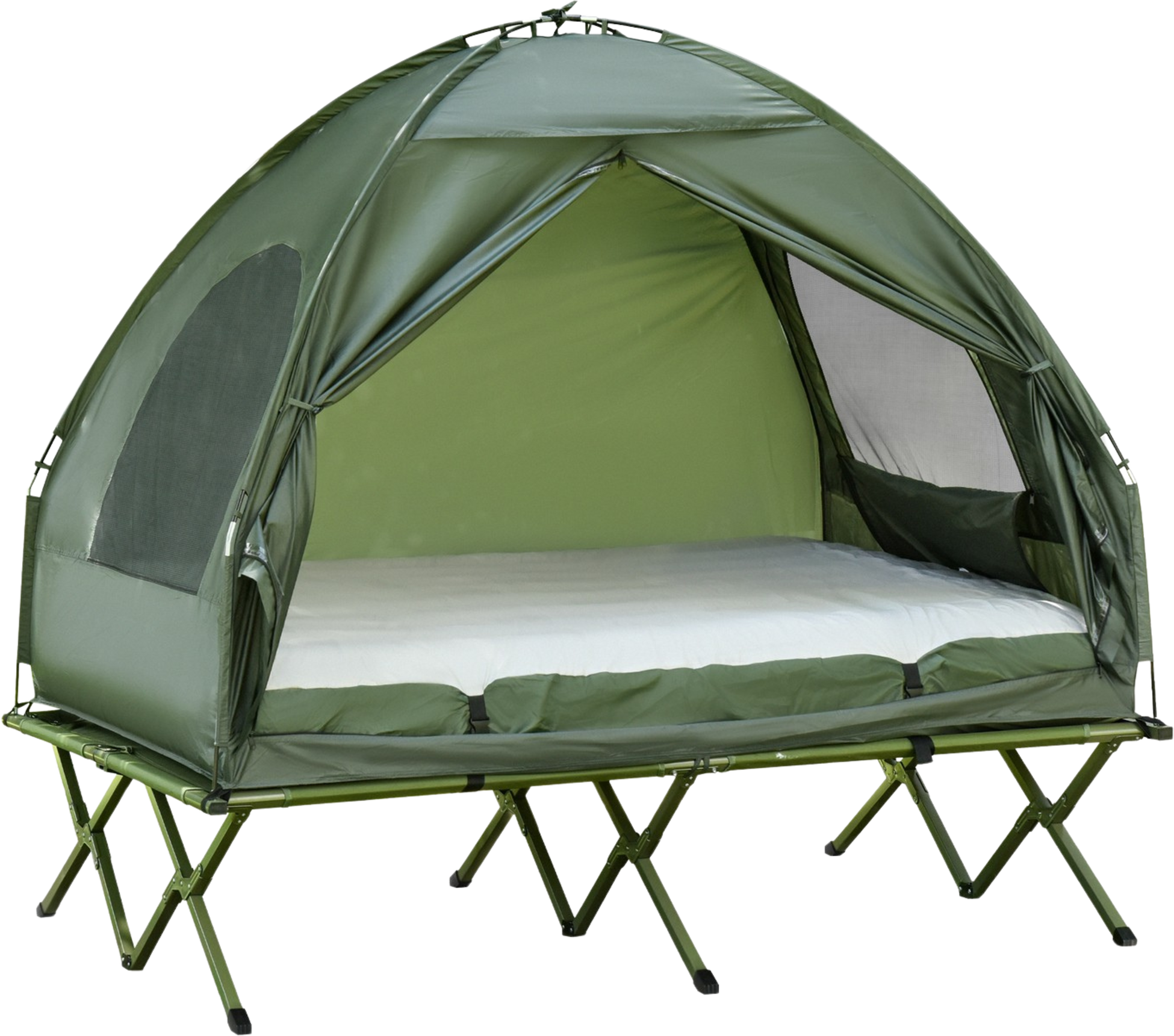 NORTHIX, Elevated Camping Bed And Tent Camp Bed Dome Tent With Air Mattress With Pump Taffeta Green 193 X 136