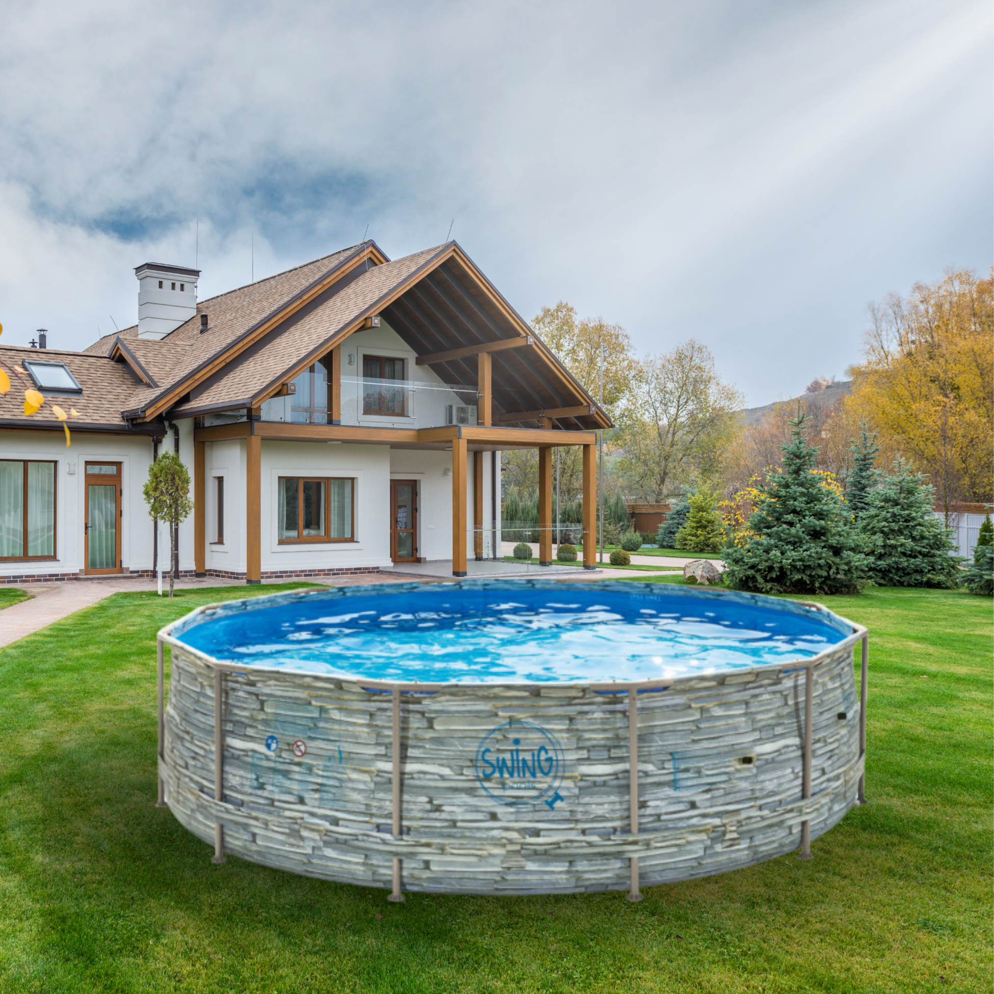 SWING, Elite - Stone Frame Pool - 3.66 X 0.91m, Stone Design