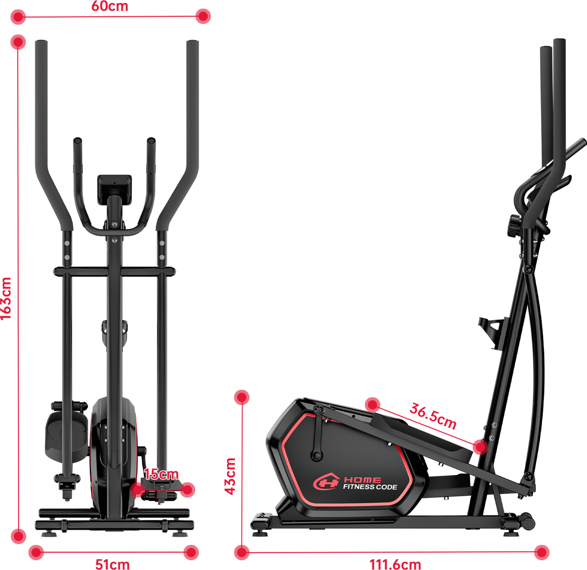 HOMEFITNESSCODE, Elliptisk Crosstrainer,16 Motst&aring;ndsniv&aring;er, Kompakt Och Tyst(med Matta)