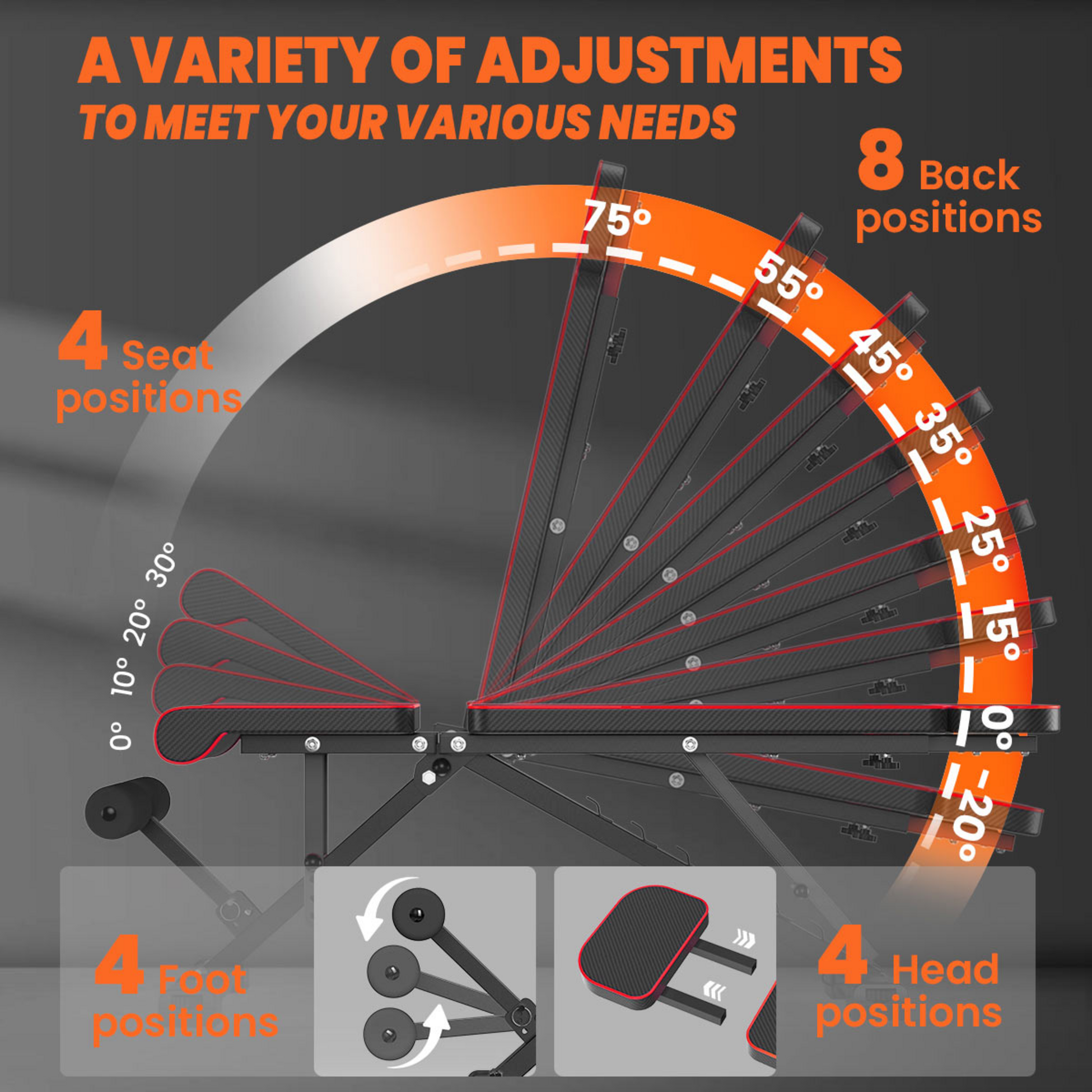 HOMEFITNESSCODE, Fällbar Träningsbänk 300kg – 8 Justerbara Lägen För Hemmaträning