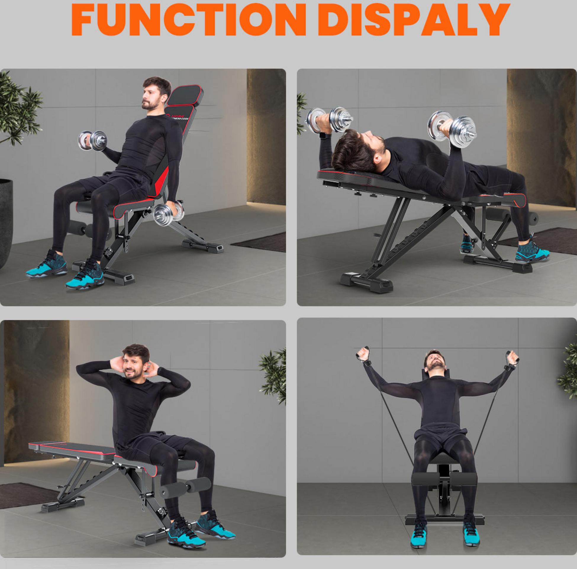 HOMEFITNESSCODE, Fällbar Träningsbänk 300kg – 8 Justerbara Lägen För Hemmaträning