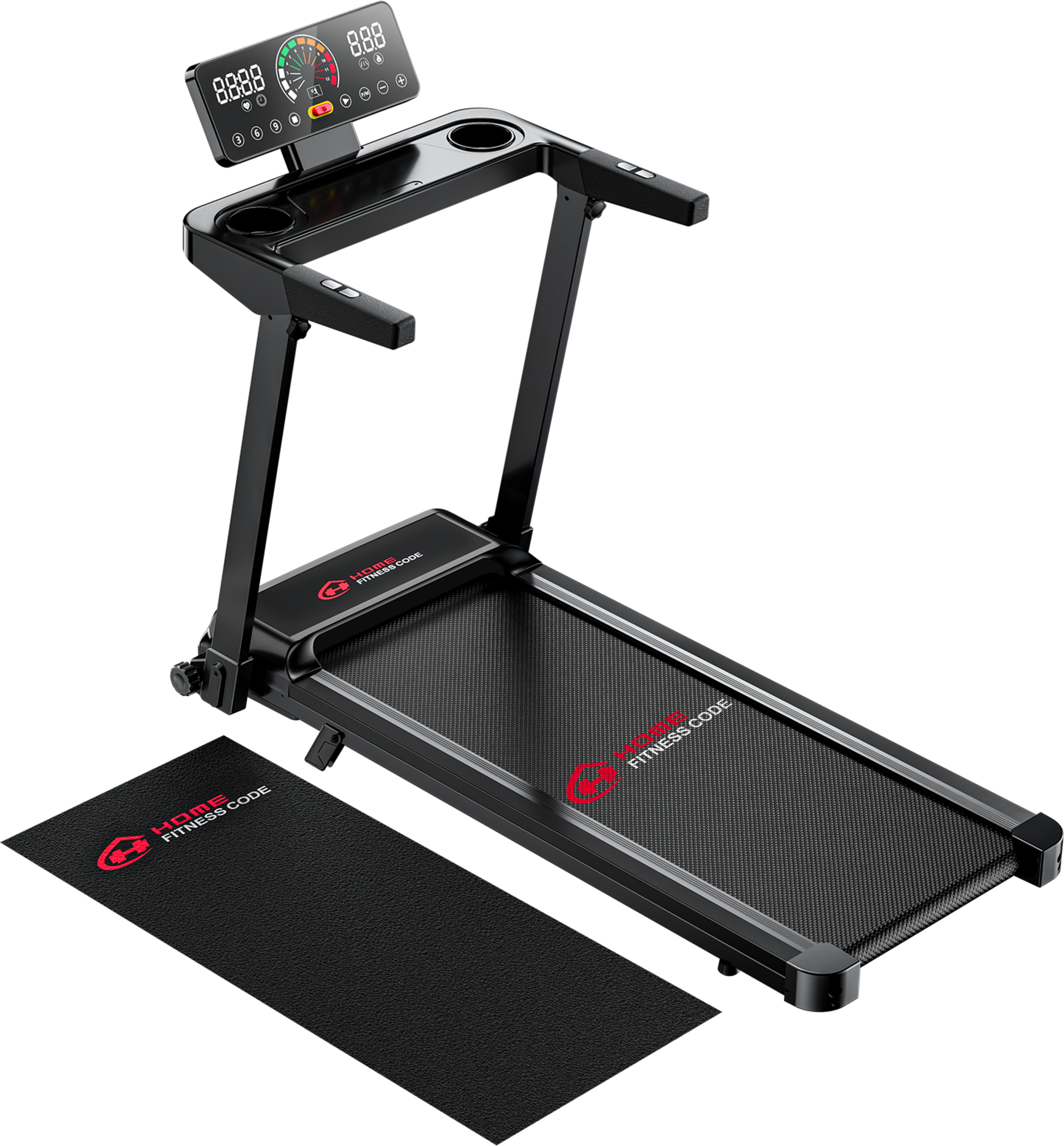 HOMEFITNESSCODE, F&auml;llbart L&ouml;pband Q8, 1&ndash;12 Km/h, 3.0hp, 5% Lutning, 12 Program(med Matta)