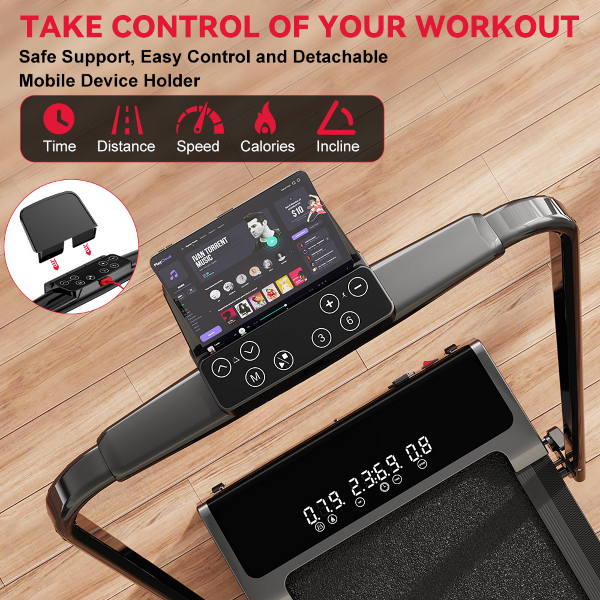 HOMEFITNESSCODE, F&auml;llbart L&ouml;pband Y3 Med 12 % Automatisk Lutning, Borstl&ouml;s Motor