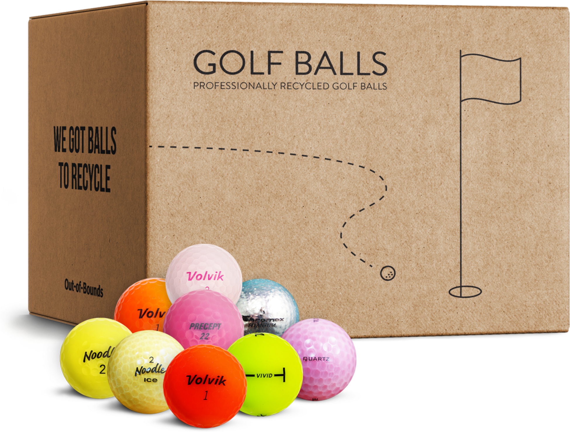 OUT OF BOUNDS, F&auml;rgade Golfbollar 50-pack