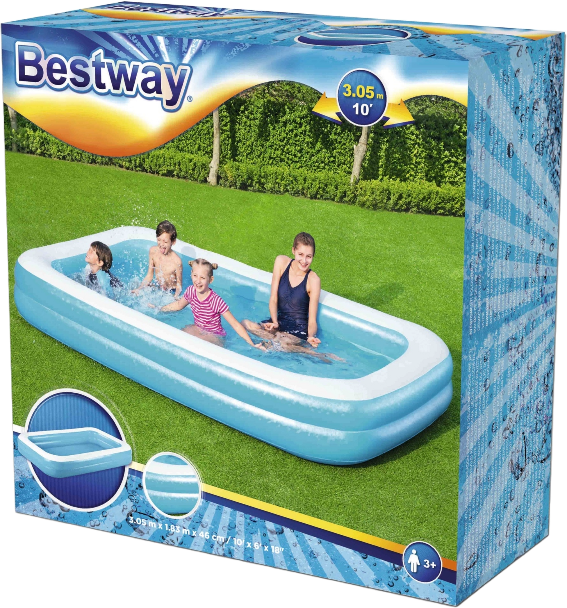 BESTWAY, Familjepool Bl&aring; Rektangul&auml;r 305 X 183 X 46cm
