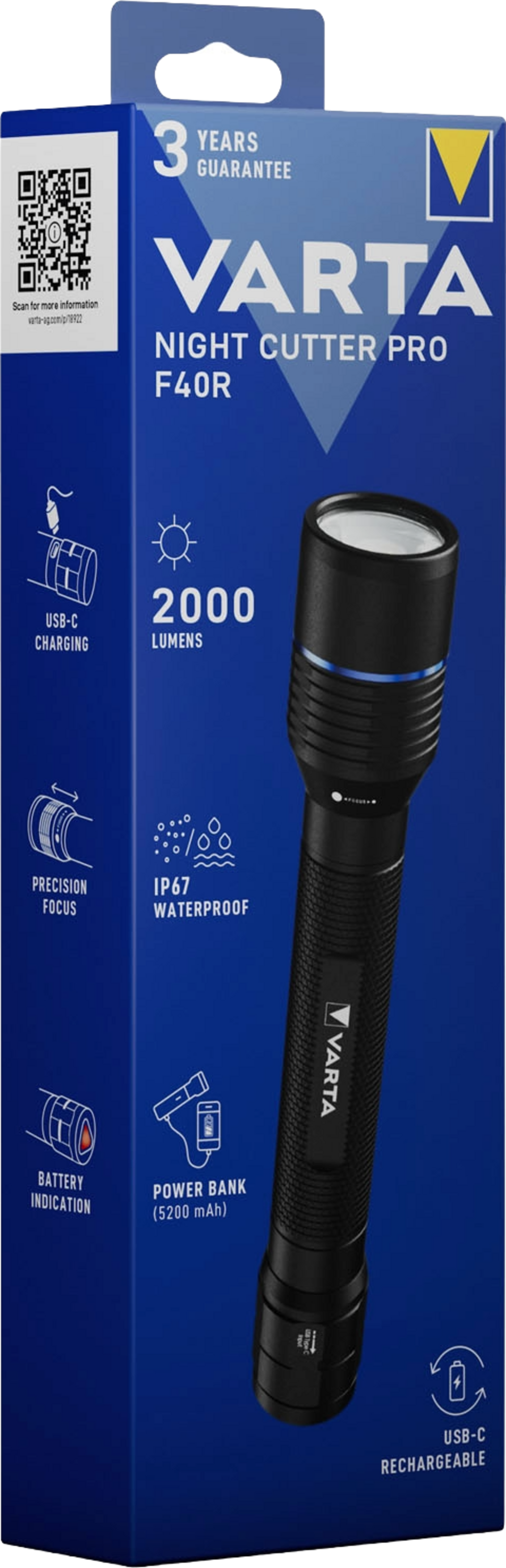 VARTA, Ficklampa 2000lm Ip67 Night Cutter Pro F40r