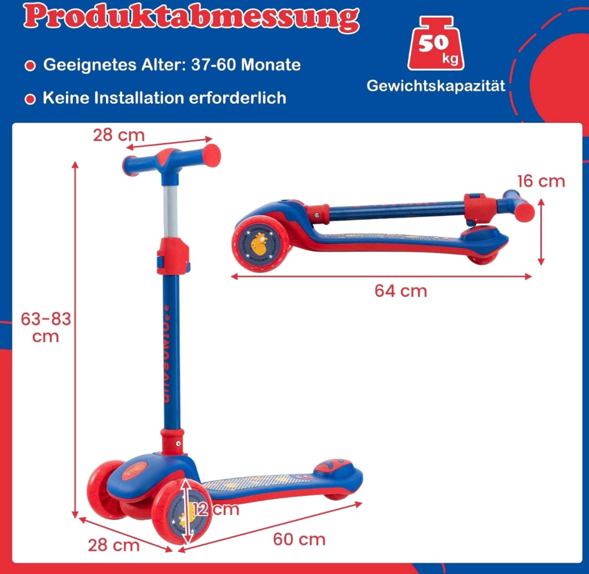NORTHIX, Foldable Children's Scooter With Pu Led Wheels And Rear Brake, Height-adjustable Scooter, Blue