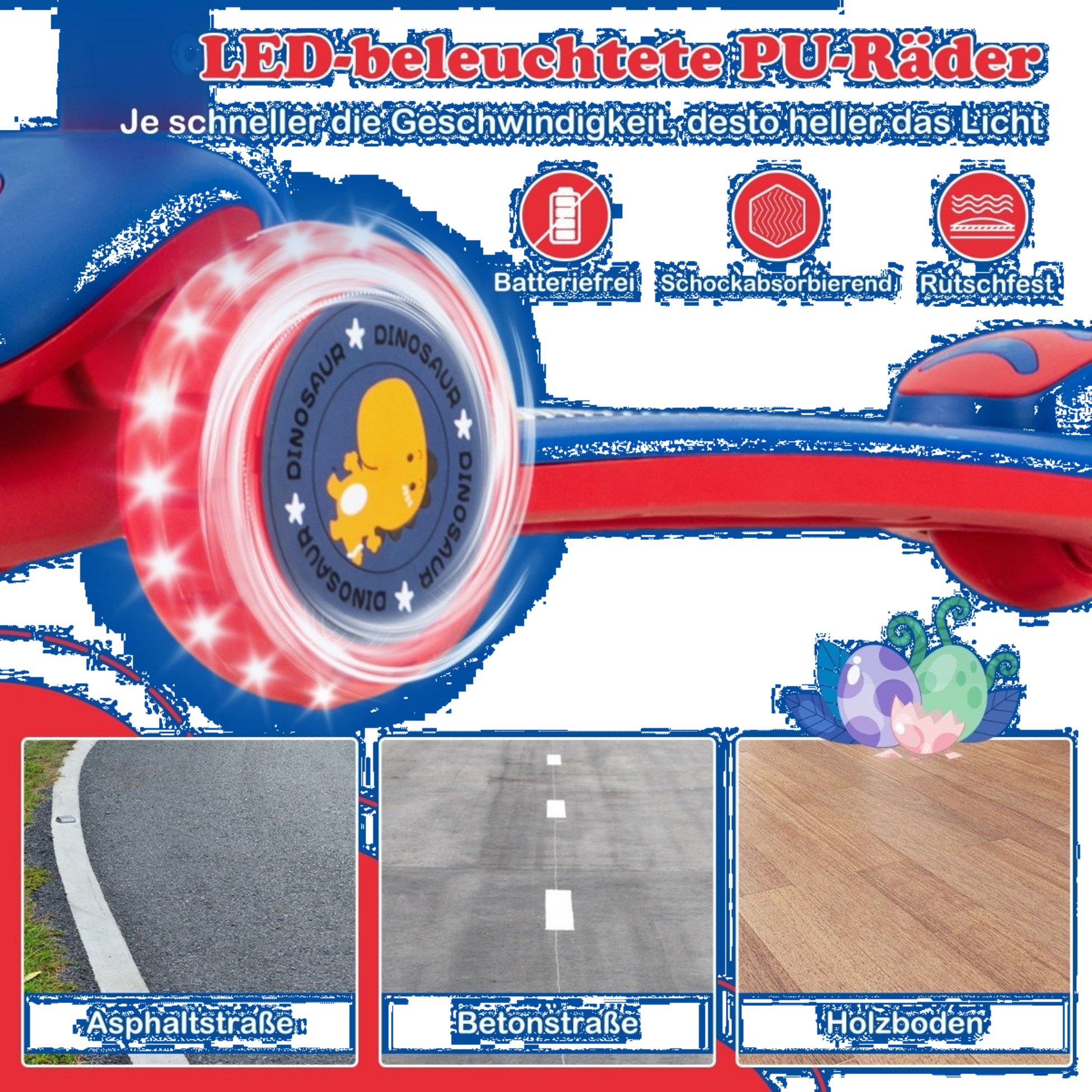 NORTHIX, Foldable Children's Scooter With Pu Led Wheels And Rear Brake, Height-adjustable Scooter, Blue