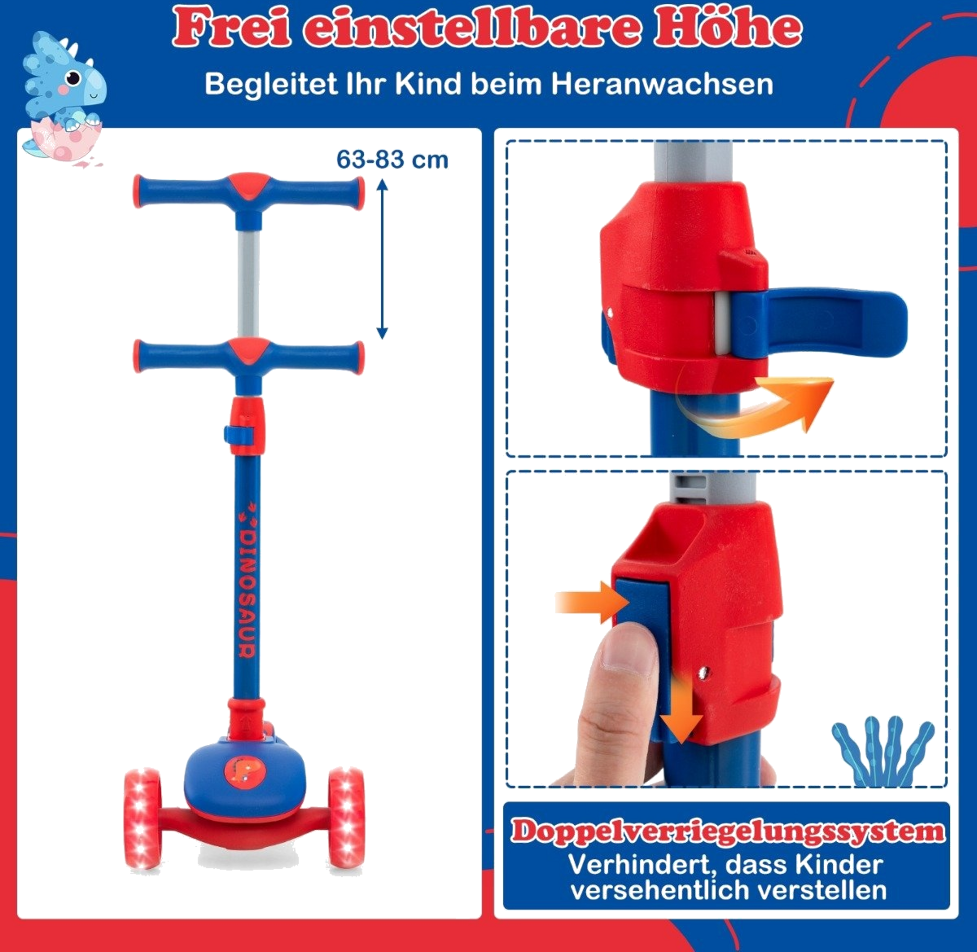 NORTHIX, Foldable Children's Scooter With Pu Led Wheels And Rear Brake, Height-adjustable Scooter, Blue