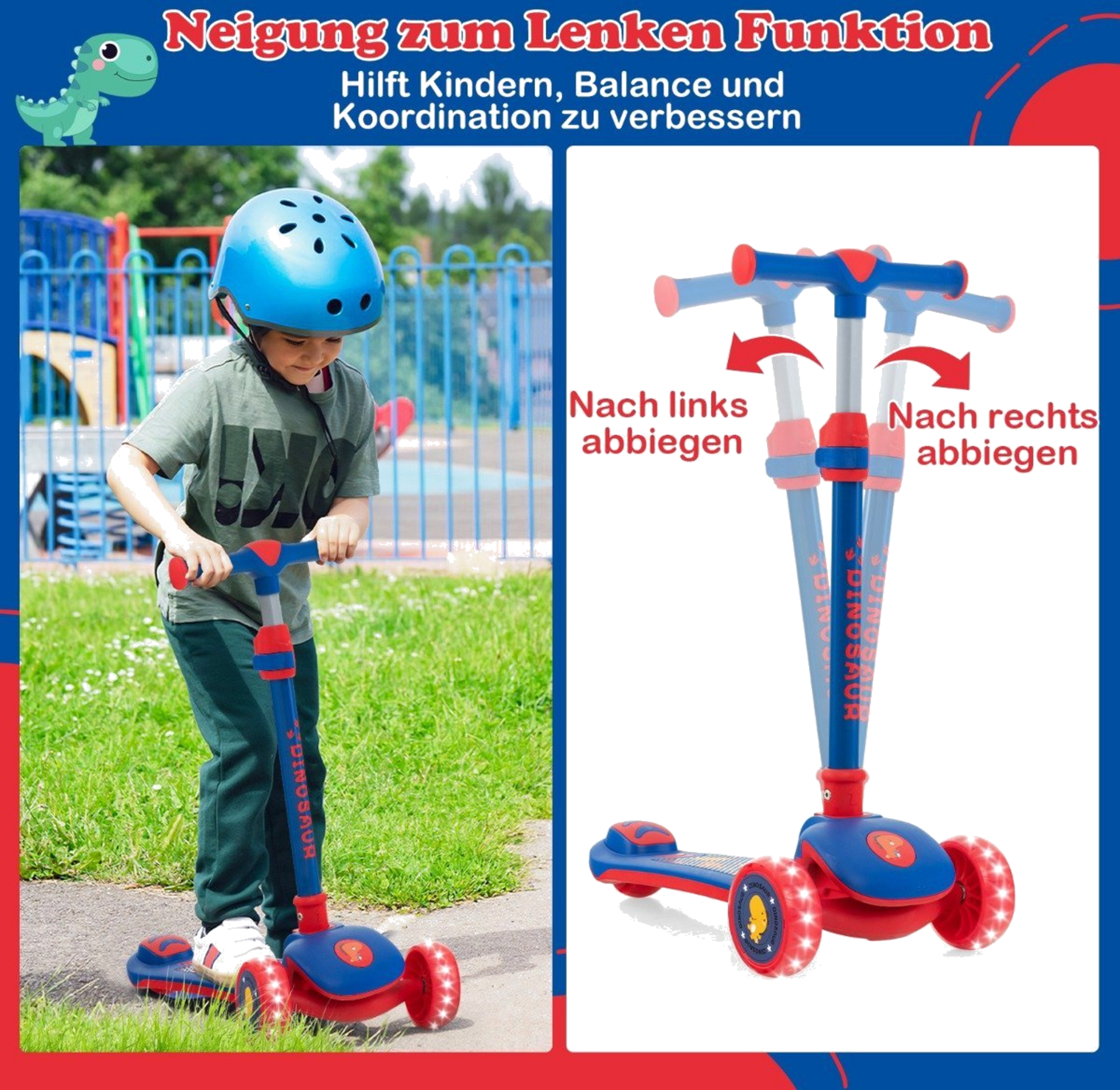 NORTHIX, Foldable Children's Scooter With Pu Led Wheels And Rear Brake, Height-adjustable Scooter, Blue