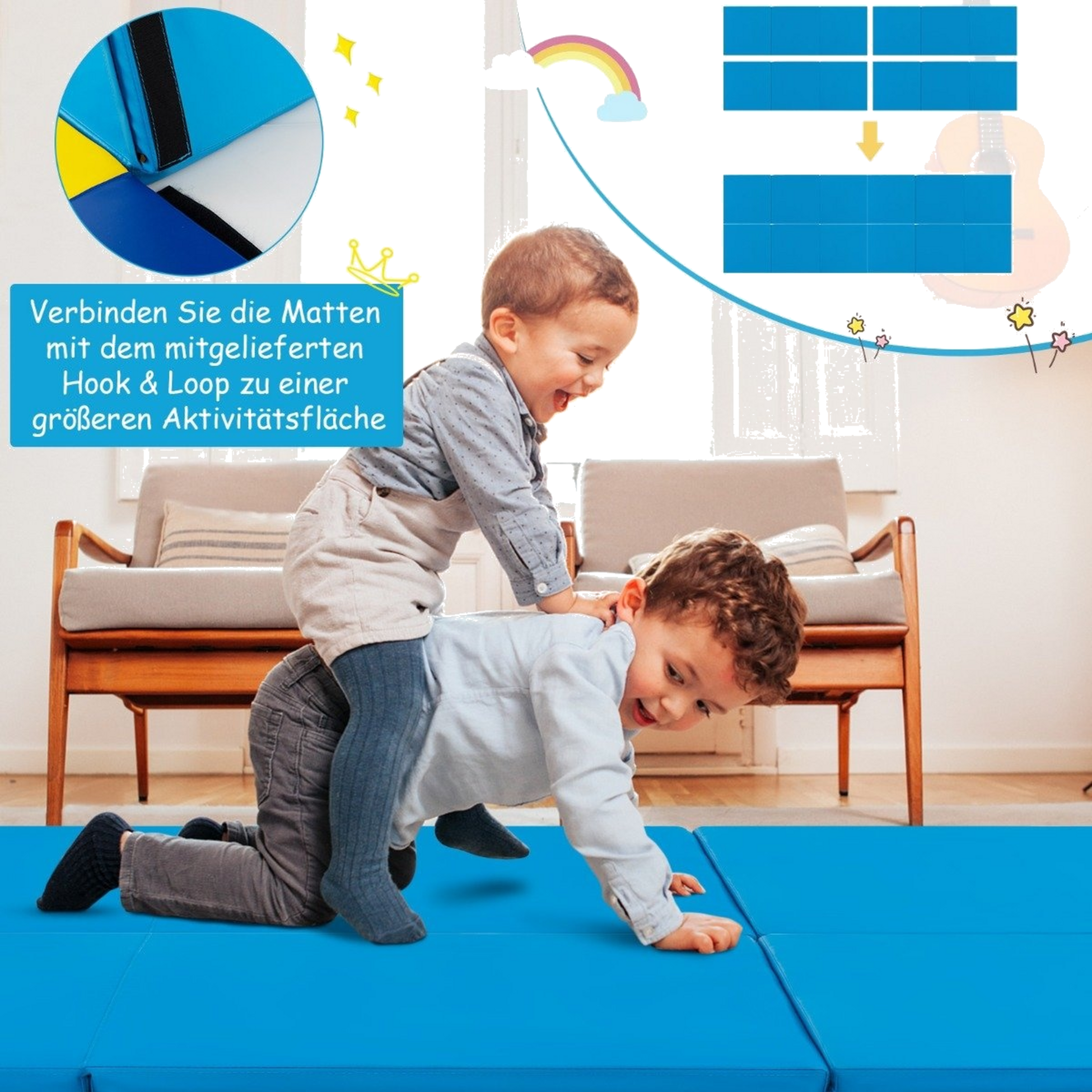 NORTHIX, Foldable Soft Floor Mat With 2 Handles Non-slip Gymnastics Mat 180 X 60 X 5 Cm Blue