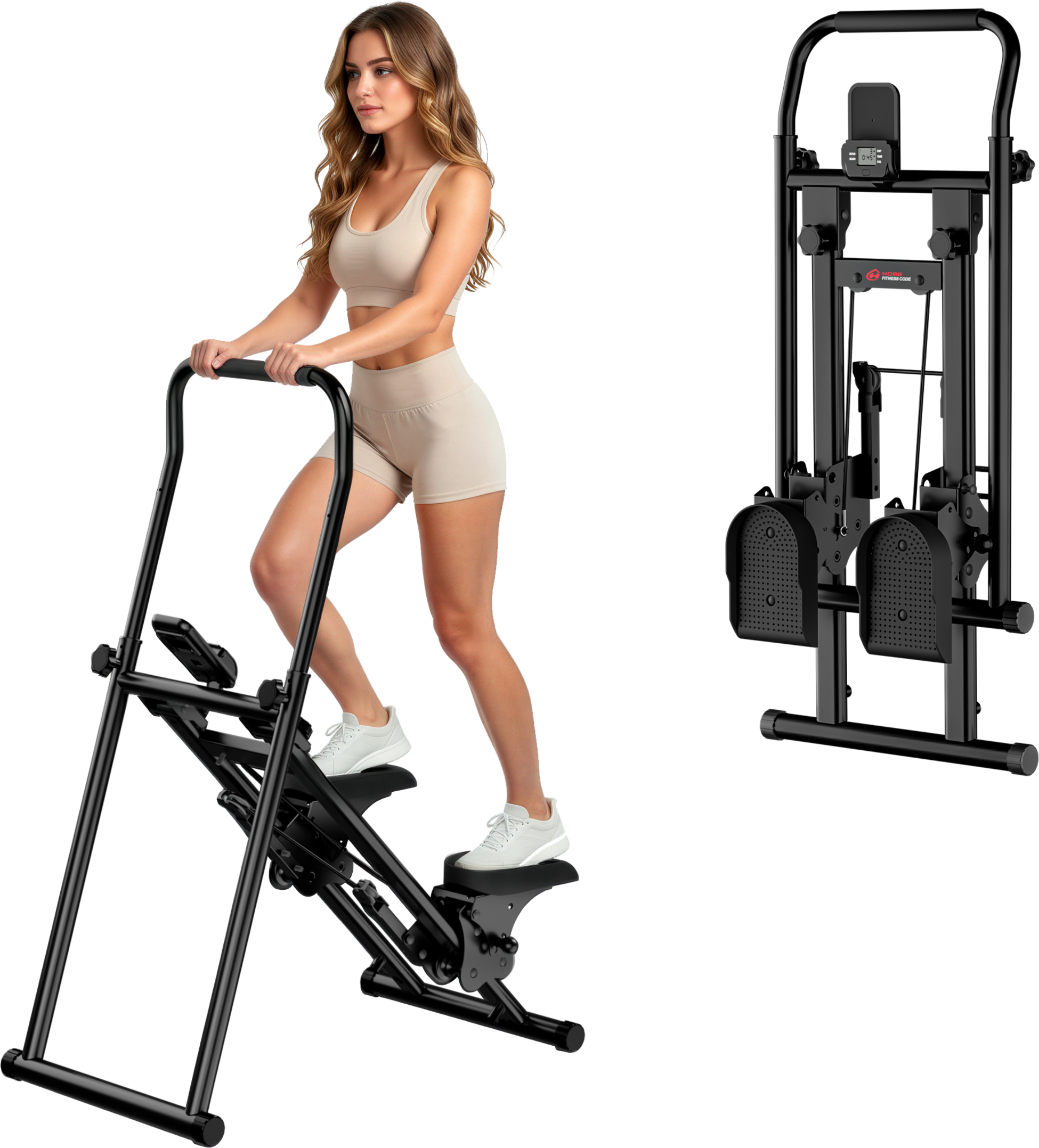 HOMEFITNESSCODE, Foldable Vertical Stair Stepper With Handlebars For Home Workout