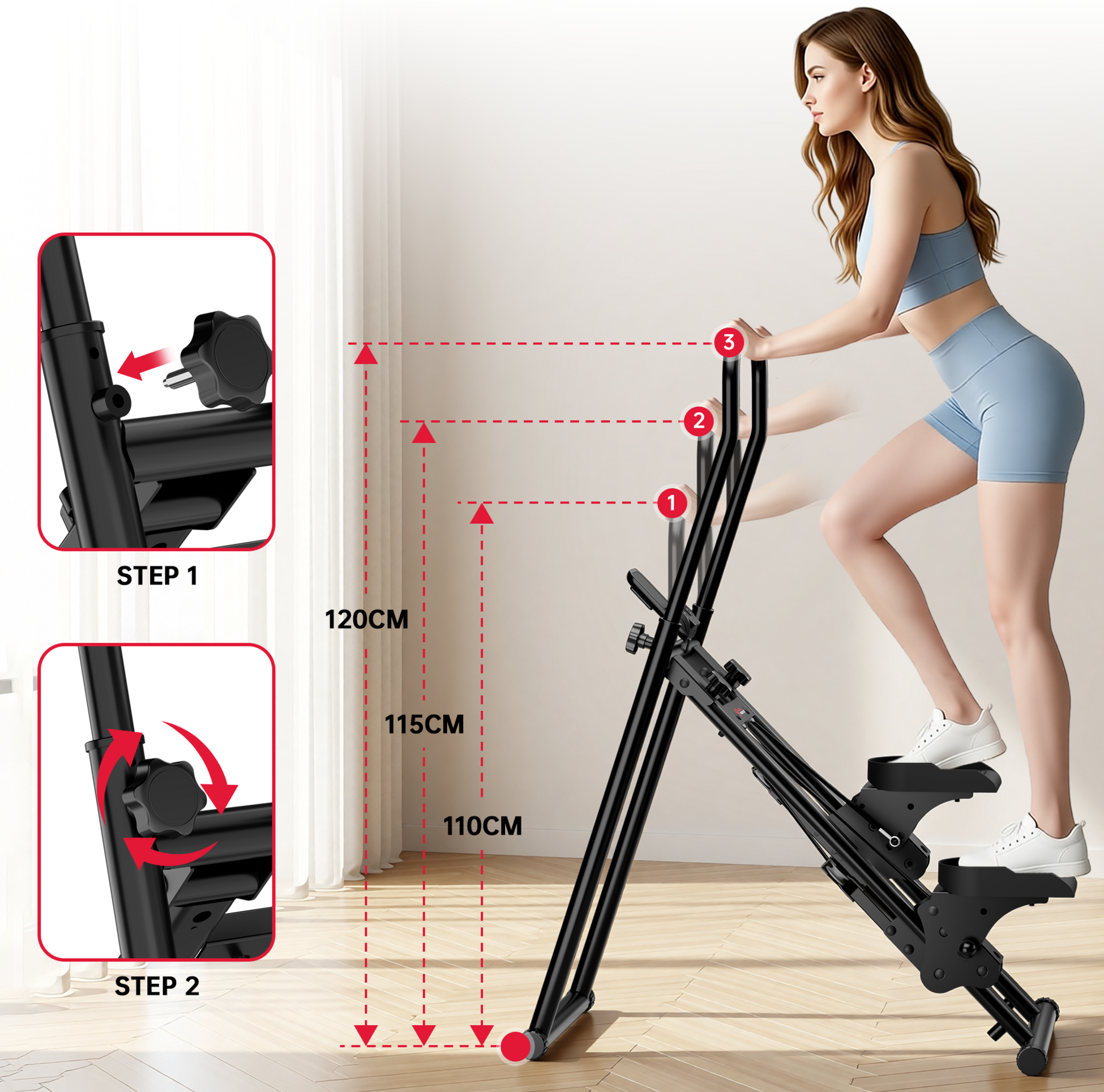 HOMEFITNESSCODE, Foldable Vertical Stair Stepper With Handlebars For Home Workout