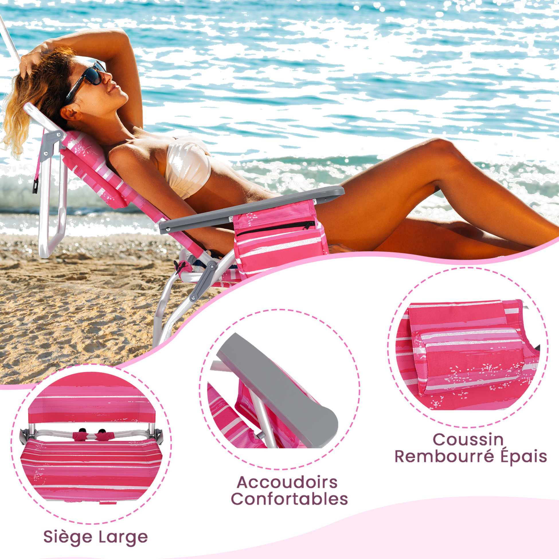 NORTHIX, Folding Beach Chair Set, 2 Chairs, Table, 5-position Backrest