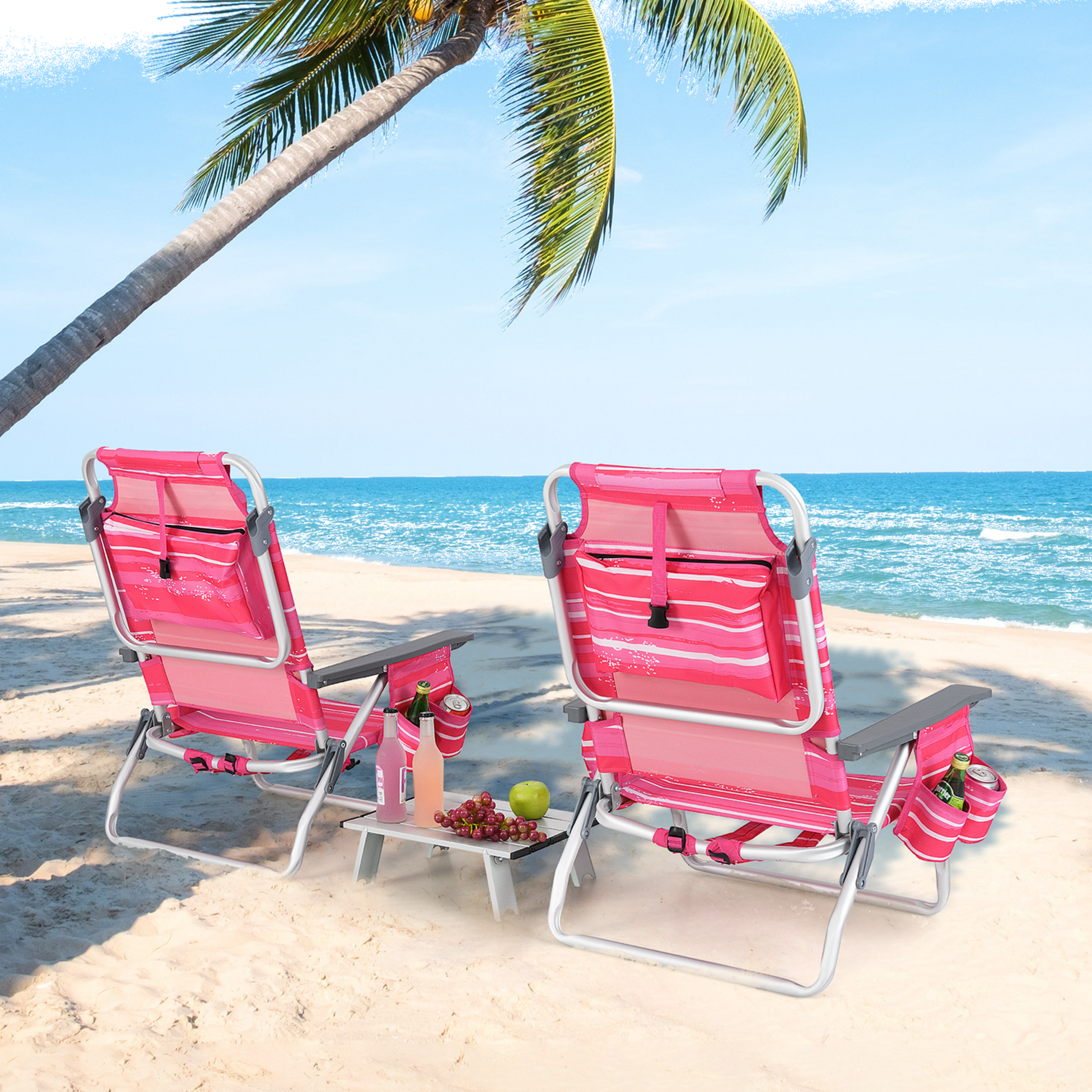 NORTHIX, Folding Beach Chair Set, 2 Chairs, Table, 5-position Backrest
