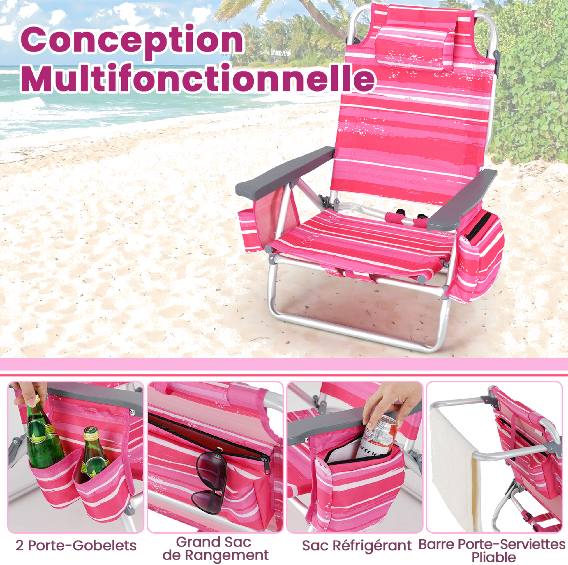 NORTHIX, Folding Beach Chair Set, 2 Chairs, Table, 5-position Backrest