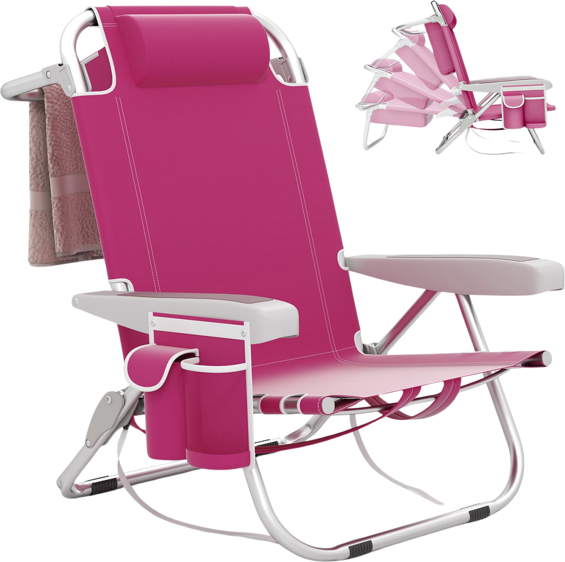 NORTHIX, Folding Beach Chair With Adjustable Backrest  Pockets