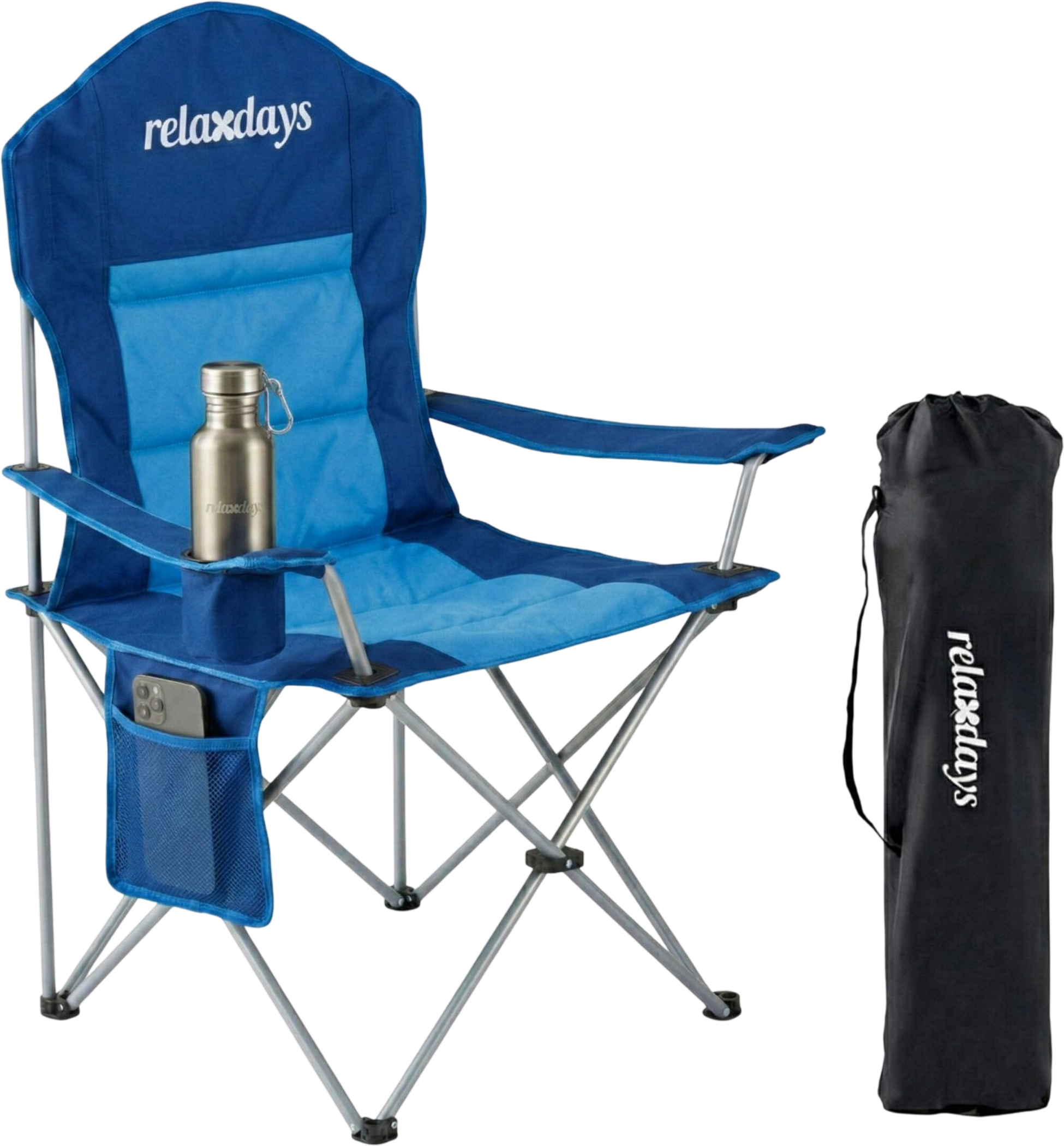 NORTHIX, Folding Camping Chair, High Back, Cup Holder, Carry Bag