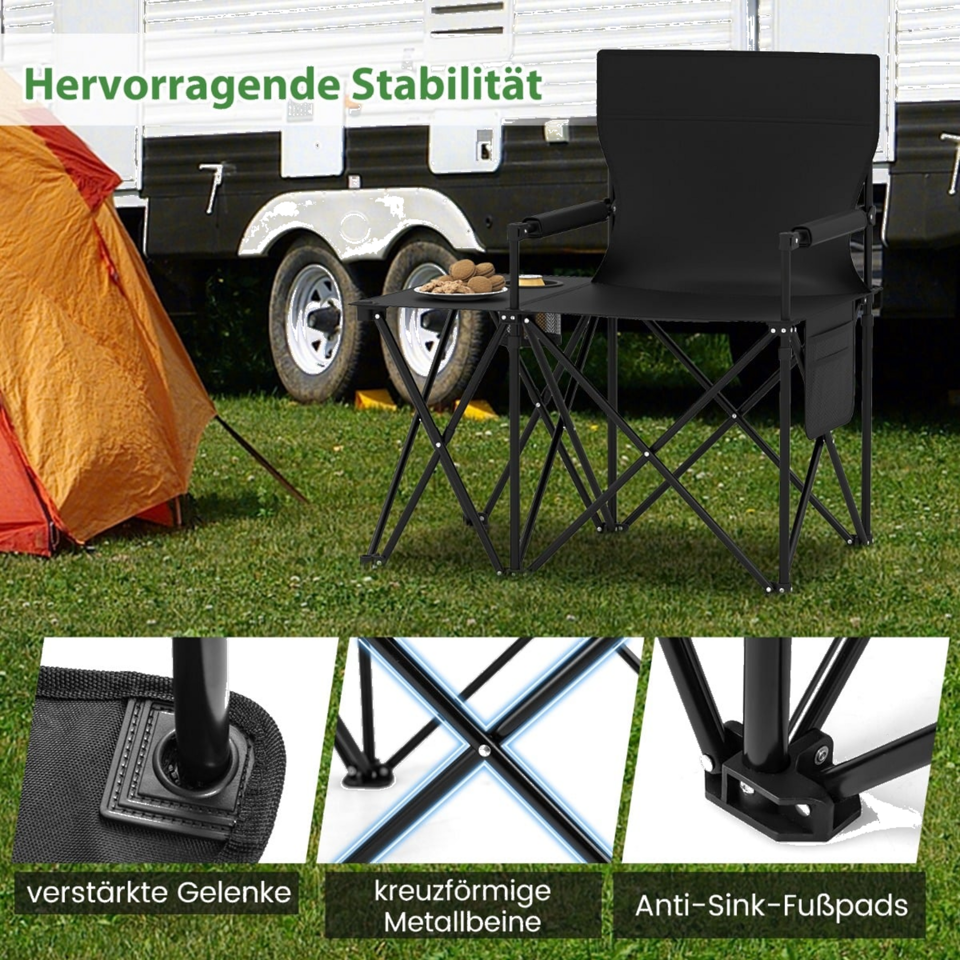 NORTHIX, Folding Camping Chairs Set Of 2 With Side Table  Cup Holder