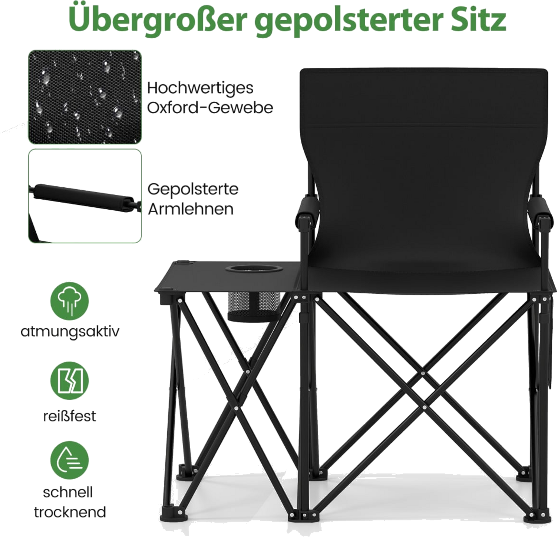 NORTHIX, Folding Camping Chairs Set Of 2 With Side Table  Cup Holder