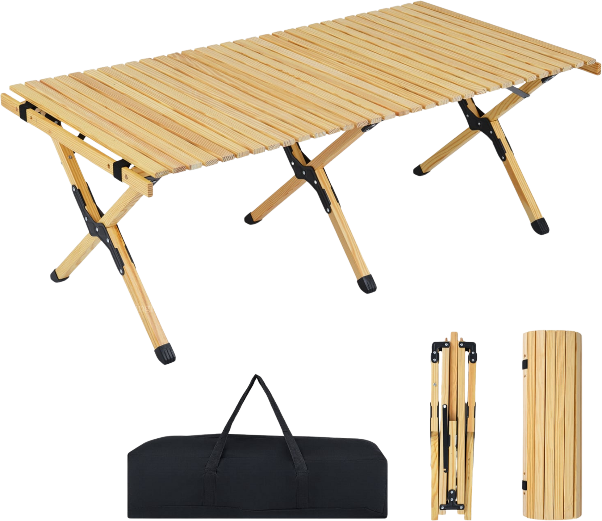 NORTHIX, Folding Camping Table, 48 Inch Pine Wood With Carry Bag
