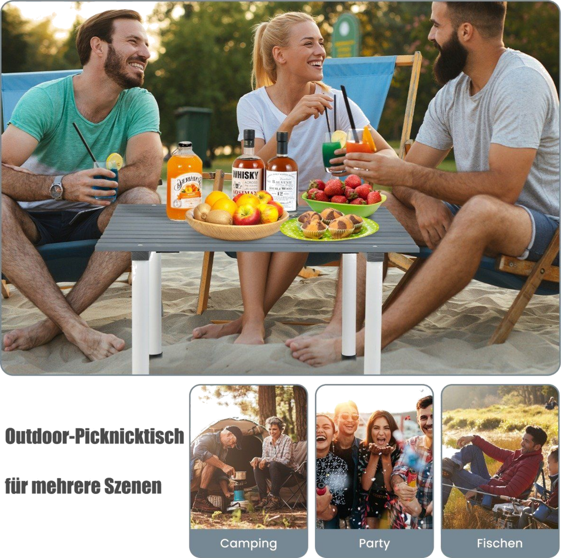 B2X, Folding Camping Table With Carry Bag For Beach Picnics  Fishing Trips Gray