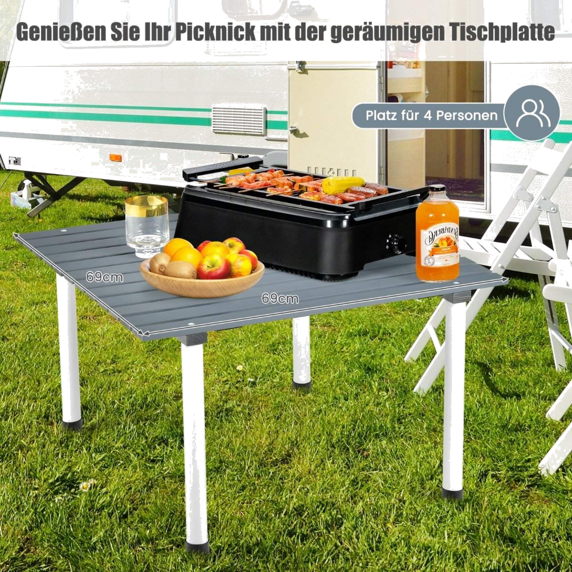 B2X, Folding Camping Table With Carry Bag For Beach Picnics  Fishing Trips Gray