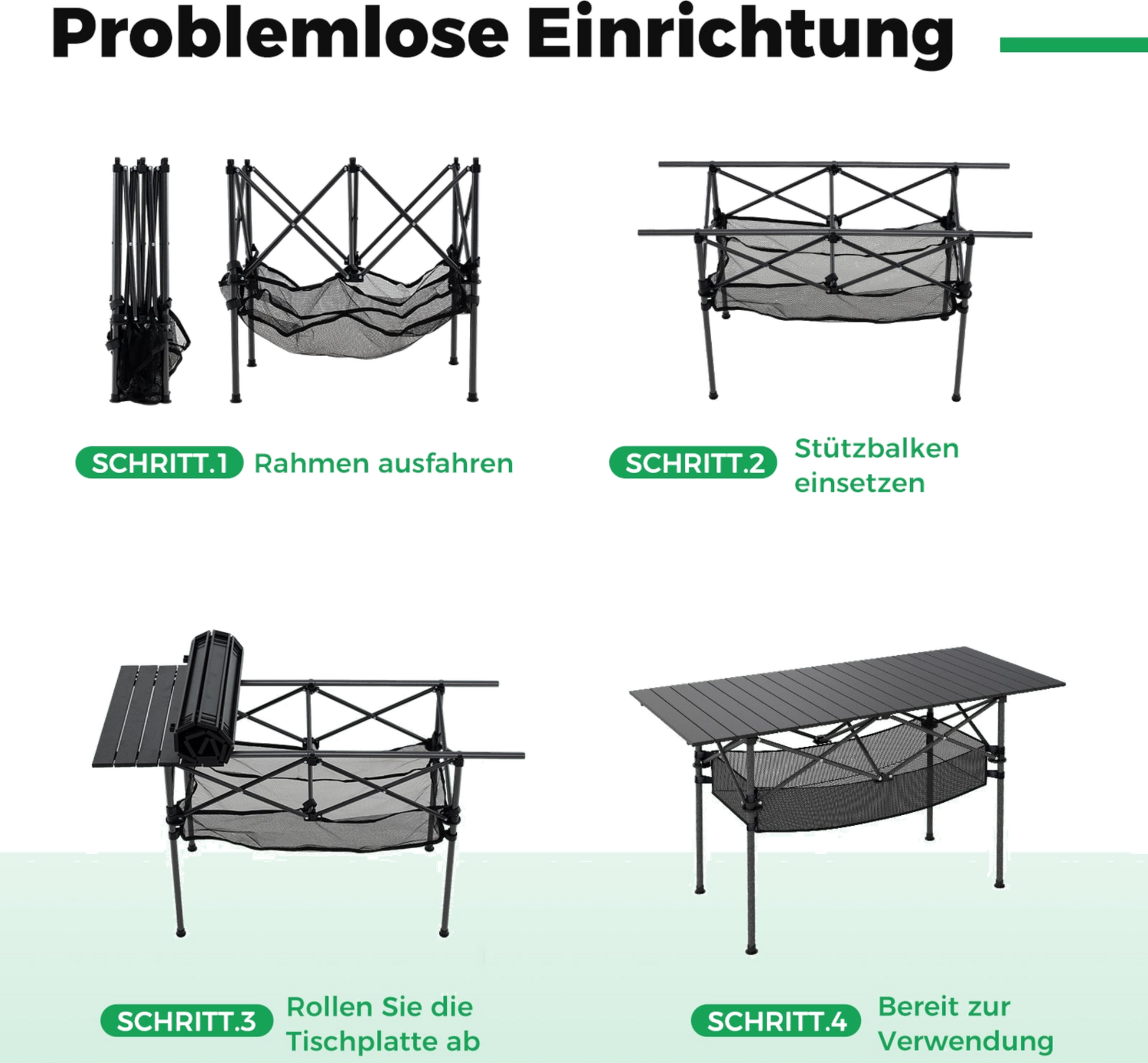 NORTHIX, Folding Camping Table With Roll-up Aluminum Top, Black