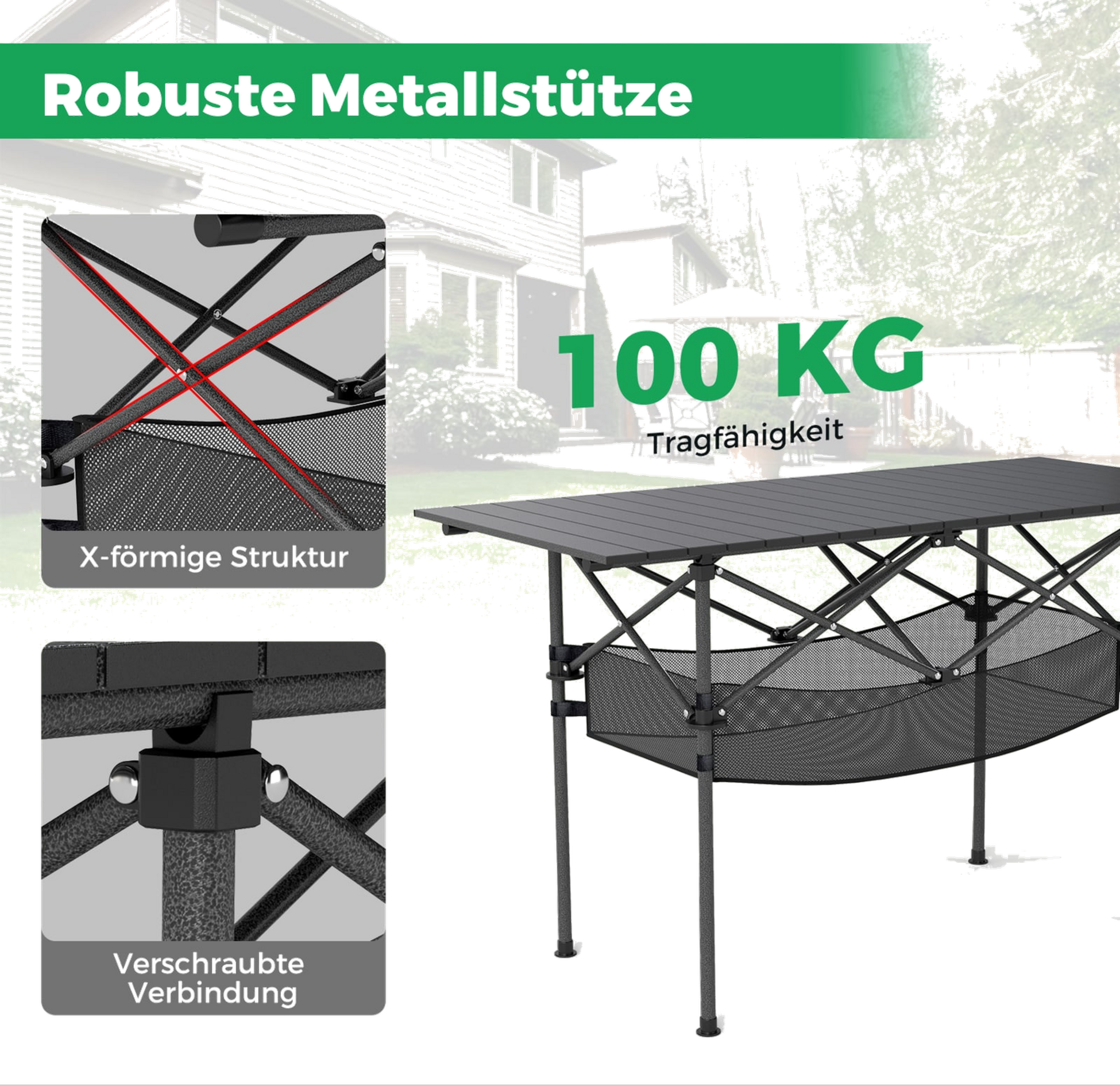 NORTHIX, Folding Camping Table With Roll-up Aluminum Top, Black