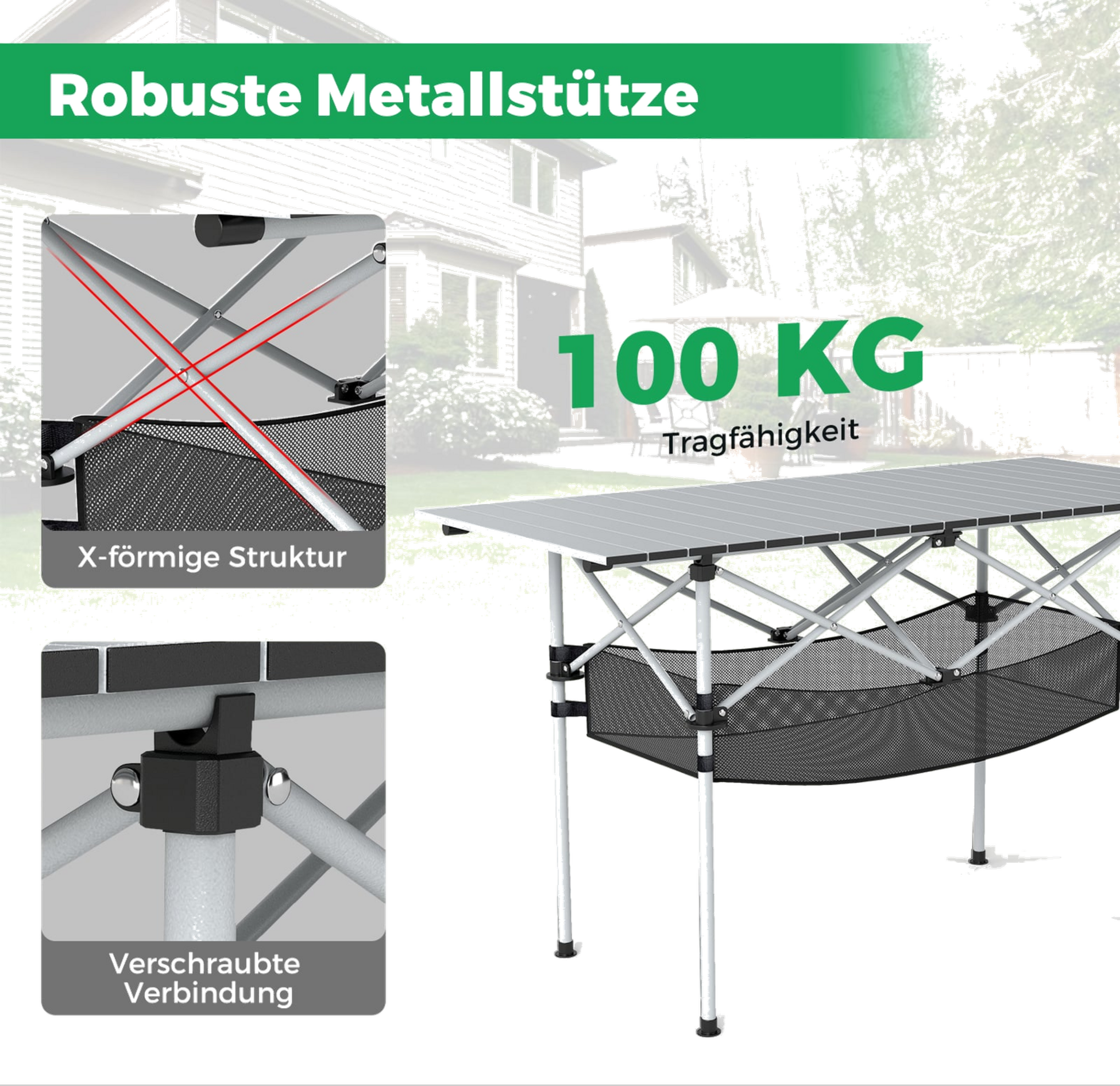 NORTHIX, Folding Camping Table With Roll-up Aluminum Top, Silver