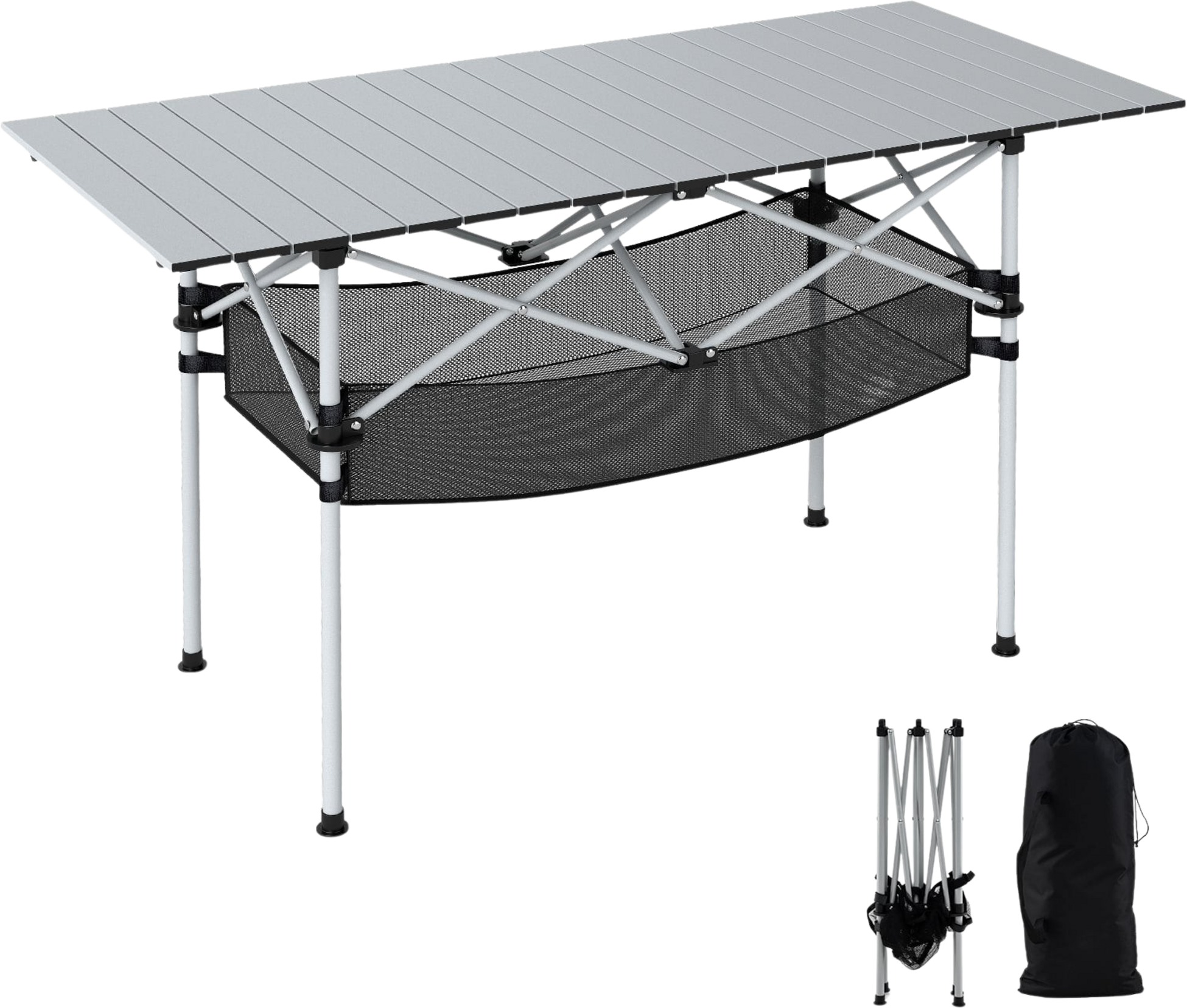 NORTHIX, Folding Camping Table With Roll-up Aluminum Top, Silver