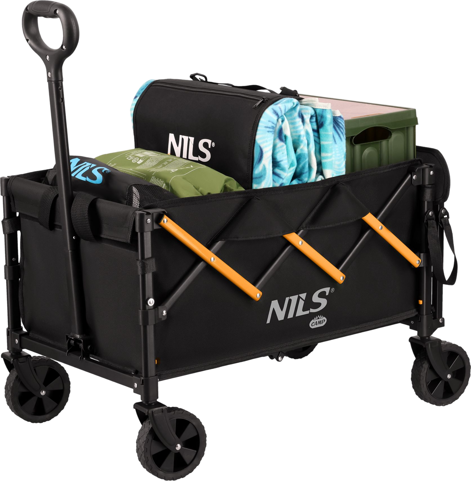 NORTHIX, Folding Camping Wagon, 100l, 90 Kg Load, Black-orange