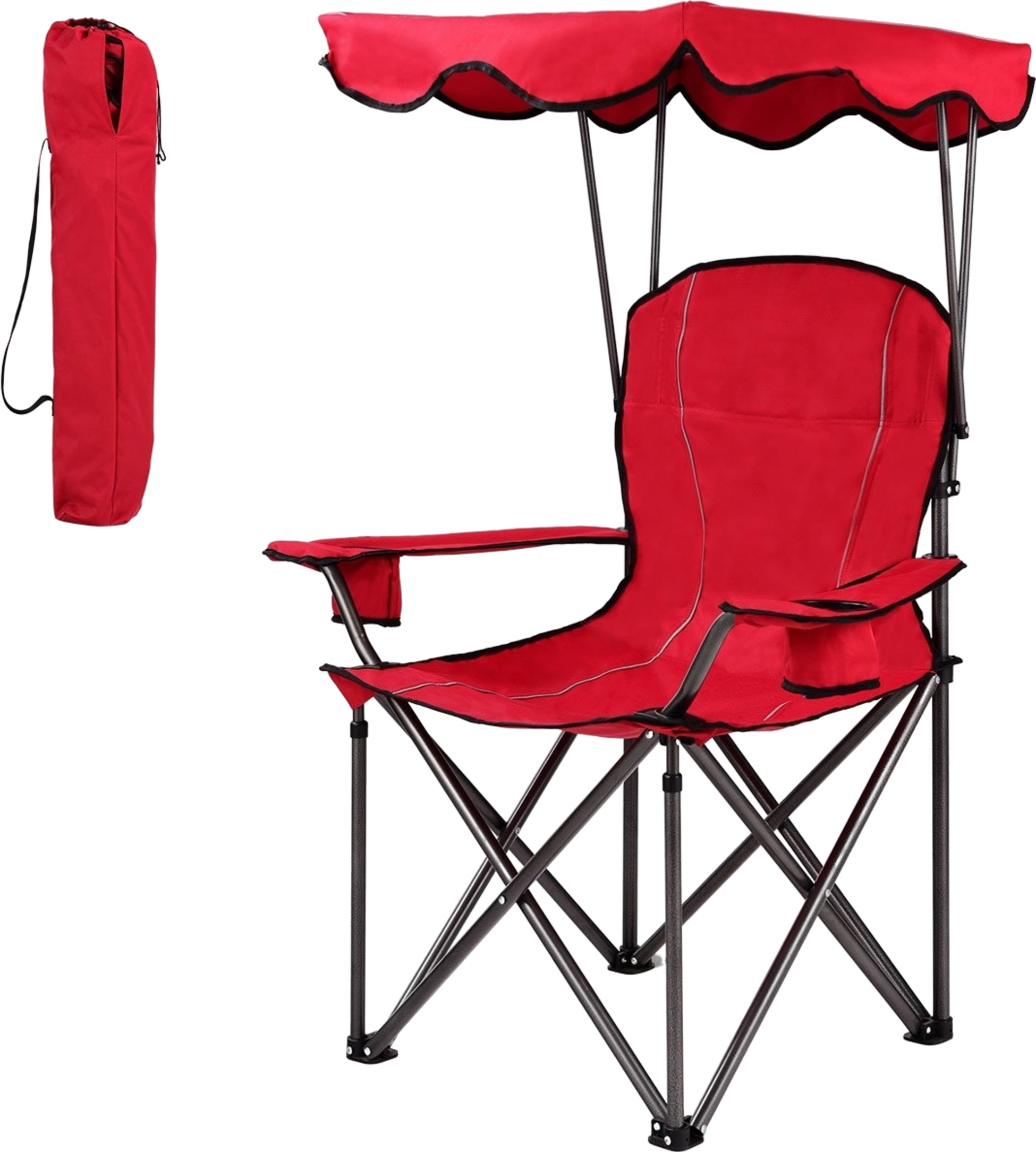 B2X, Folding Fishing Chair With Cup Holder For Patio Beach Camping 96.5 X 67.5 X 130 Cm Red